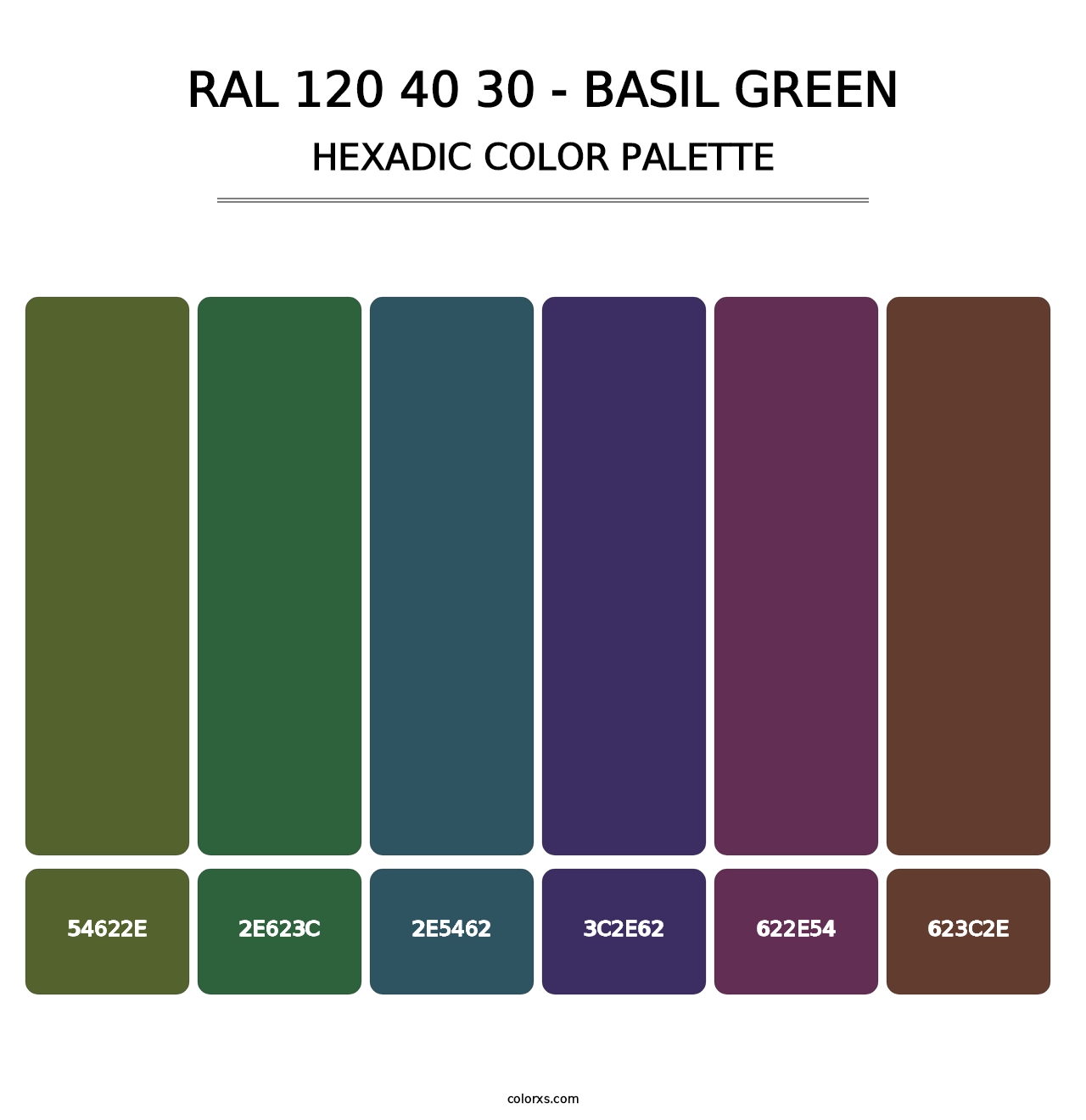 RAL 120 40 30 - Basil Green - Hexadic Color Palette