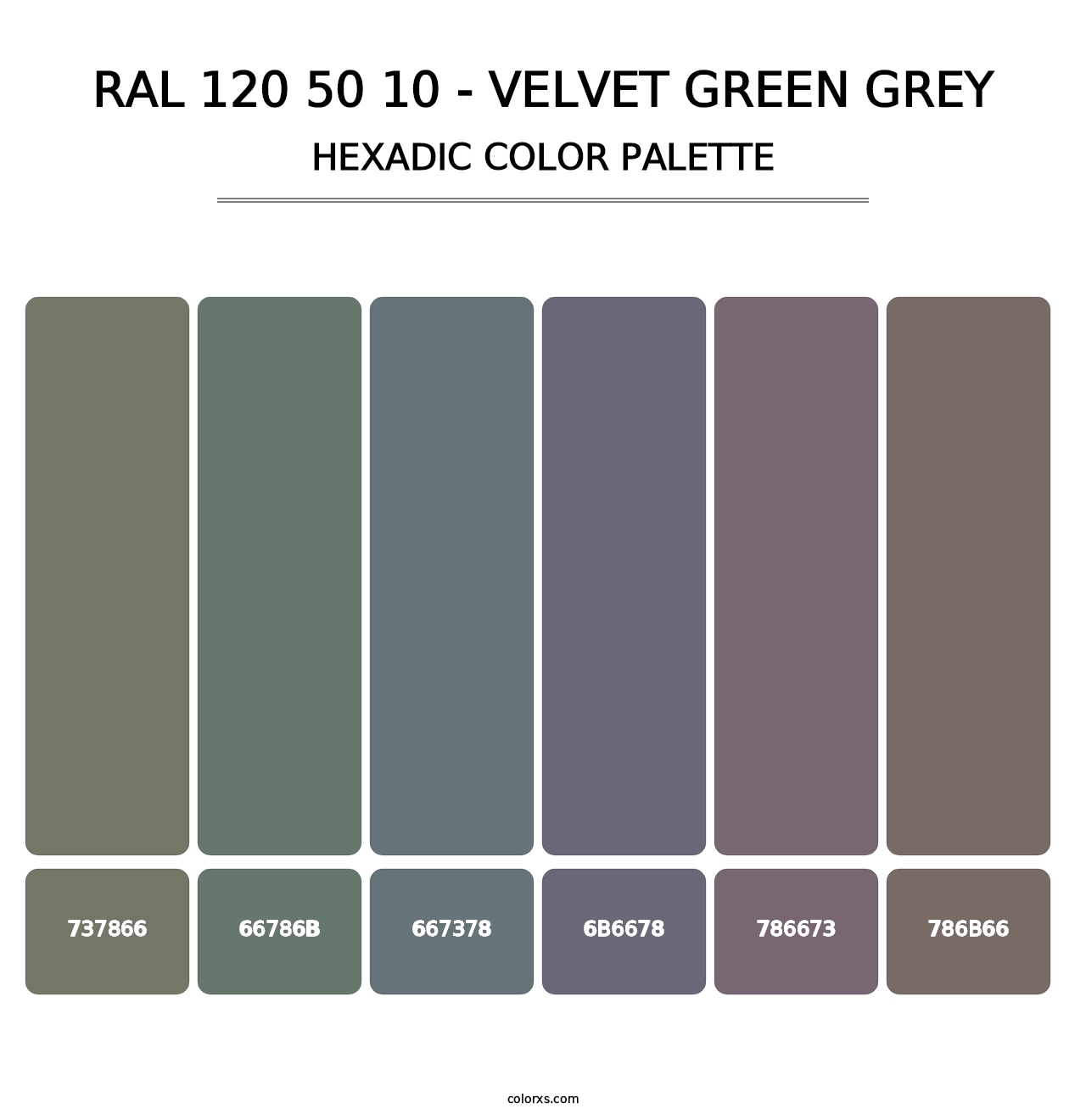 RAL 120 50 10 - Velvet Green Grey - Hexadic Color Palette