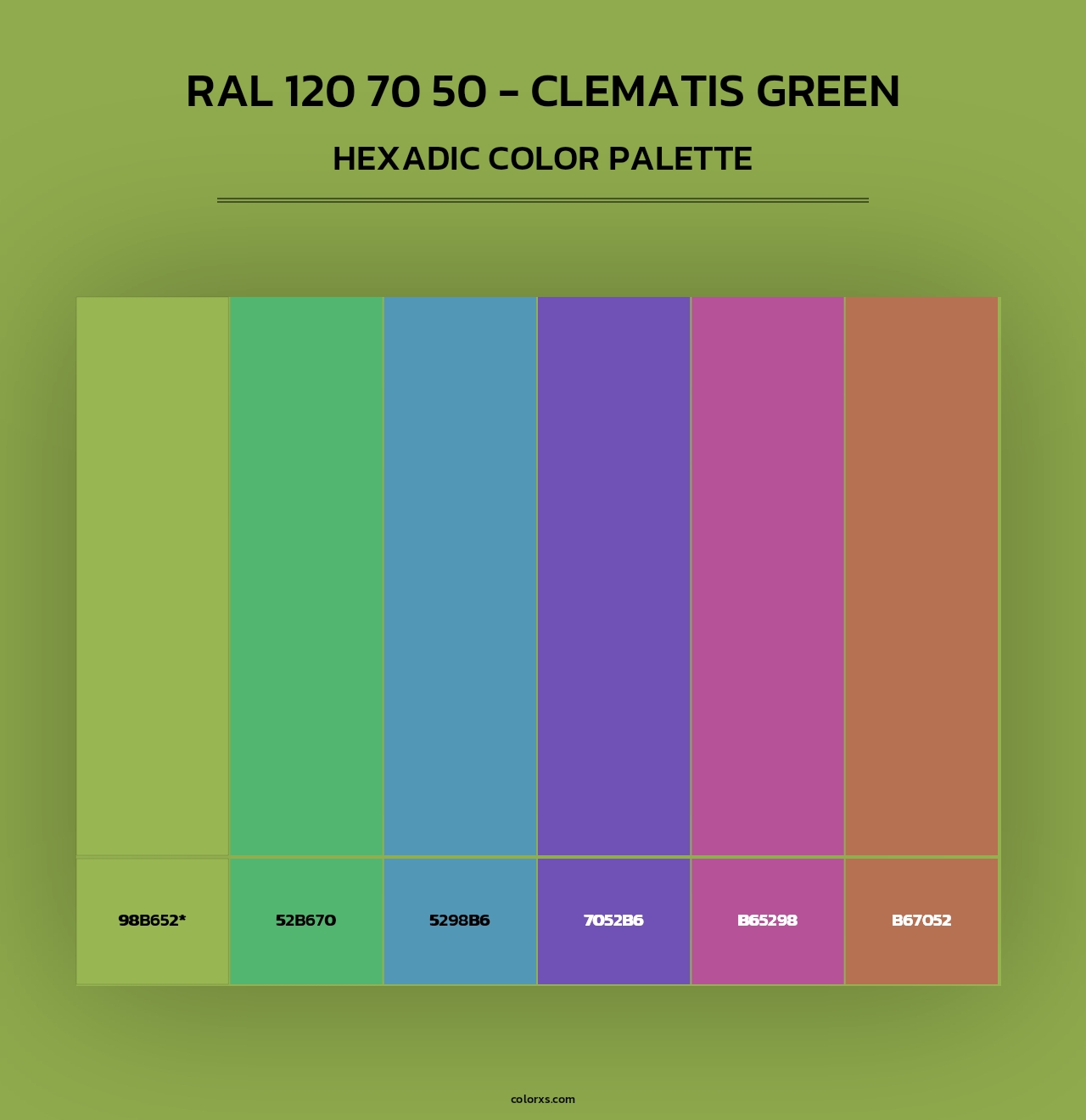 RAL 120 70 50 - Clematis Green - Hexadic Color Palette