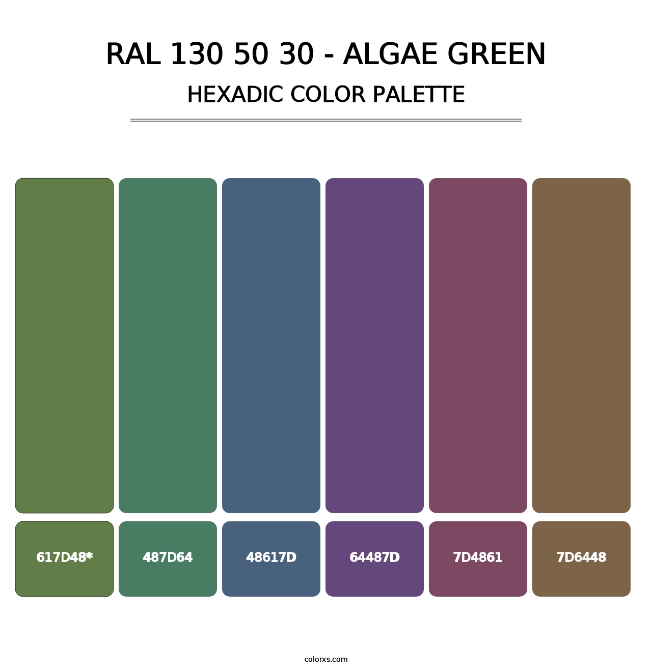 RAL 130 50 30 - Algae Green - Hexadic Color Palette