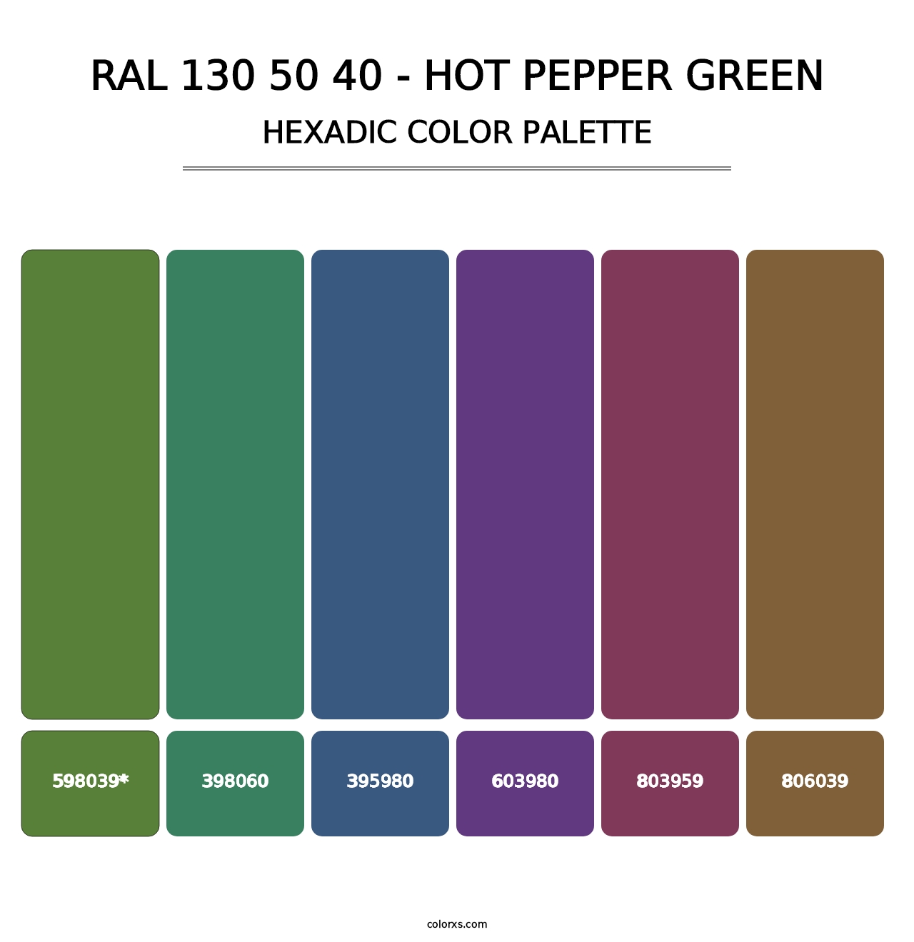 RAL 130 50 40 - Hot Pepper Green - Hexadic Color Palette