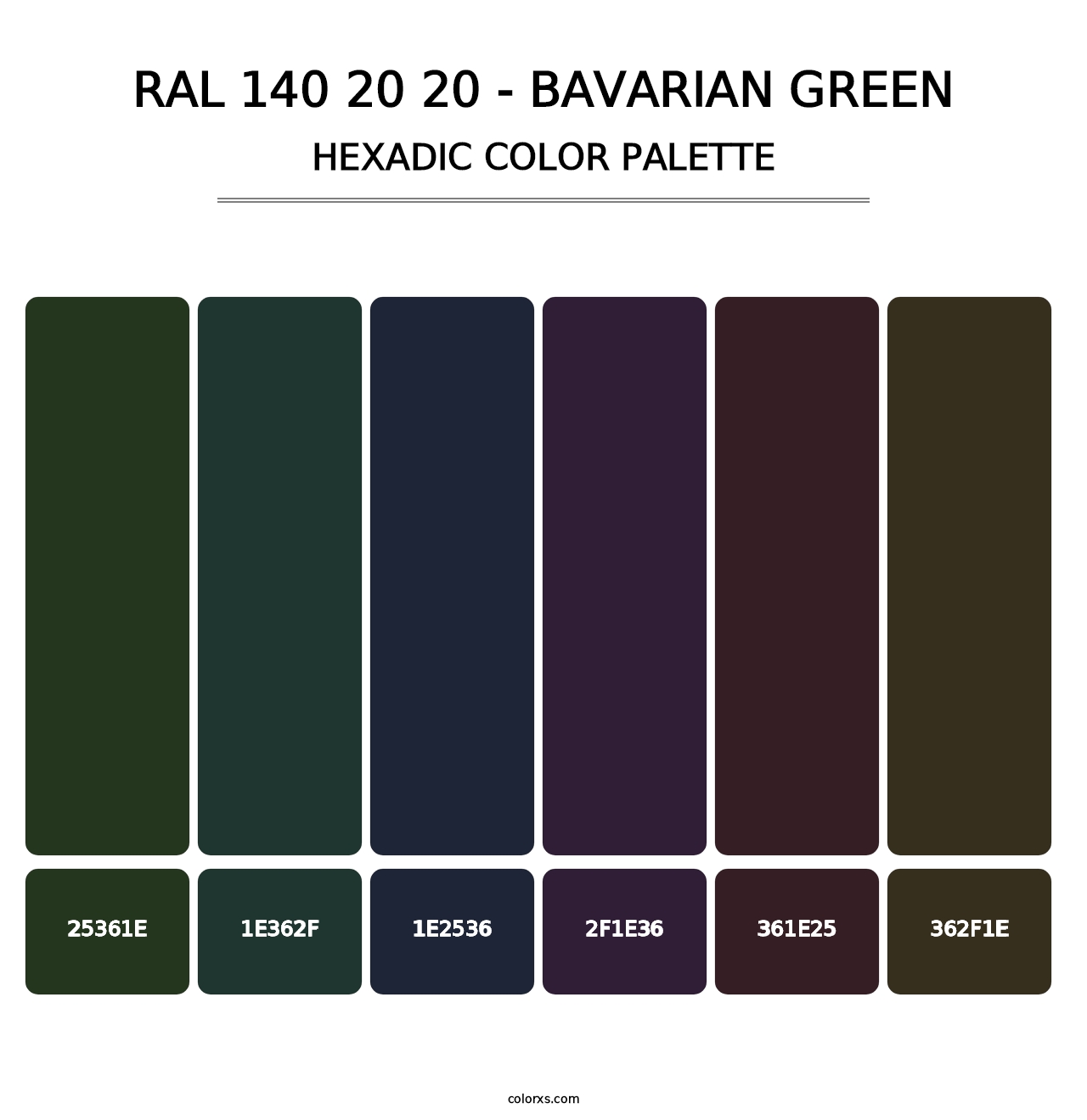 RAL 140 20 20 - Bavarian Green - Hexadic Color Palette