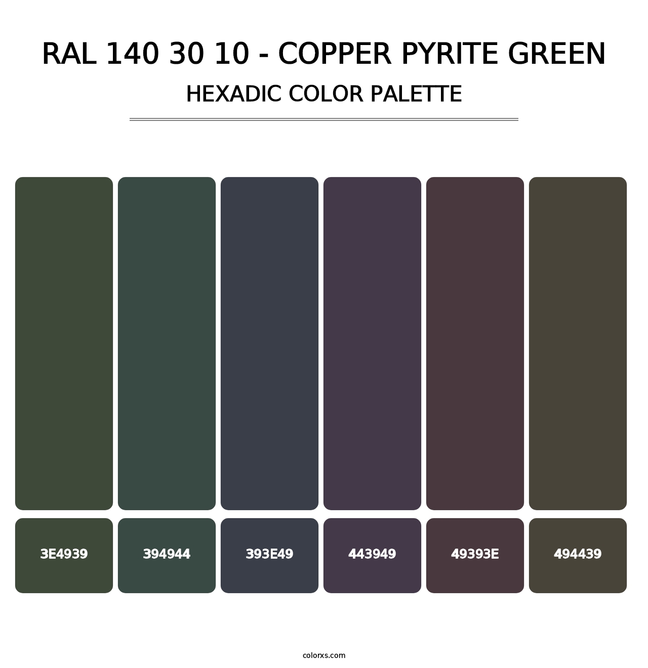 RAL 140 30 10 - Copper Pyrite Green - Hexadic Color Palette