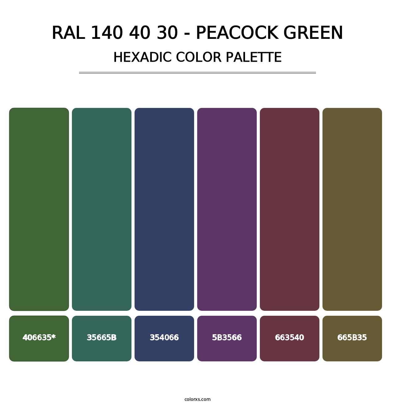 RAL 140 40 30 - Peacock Green - Hexadic Color Palette