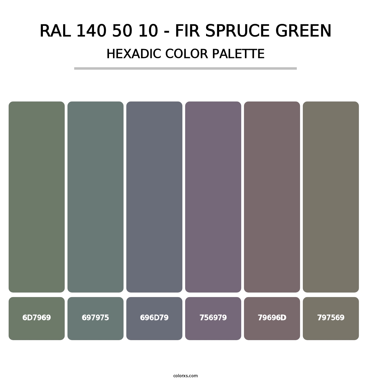 RAL 140 50 10 - Fir Spruce Green - Hexadic Color Palette