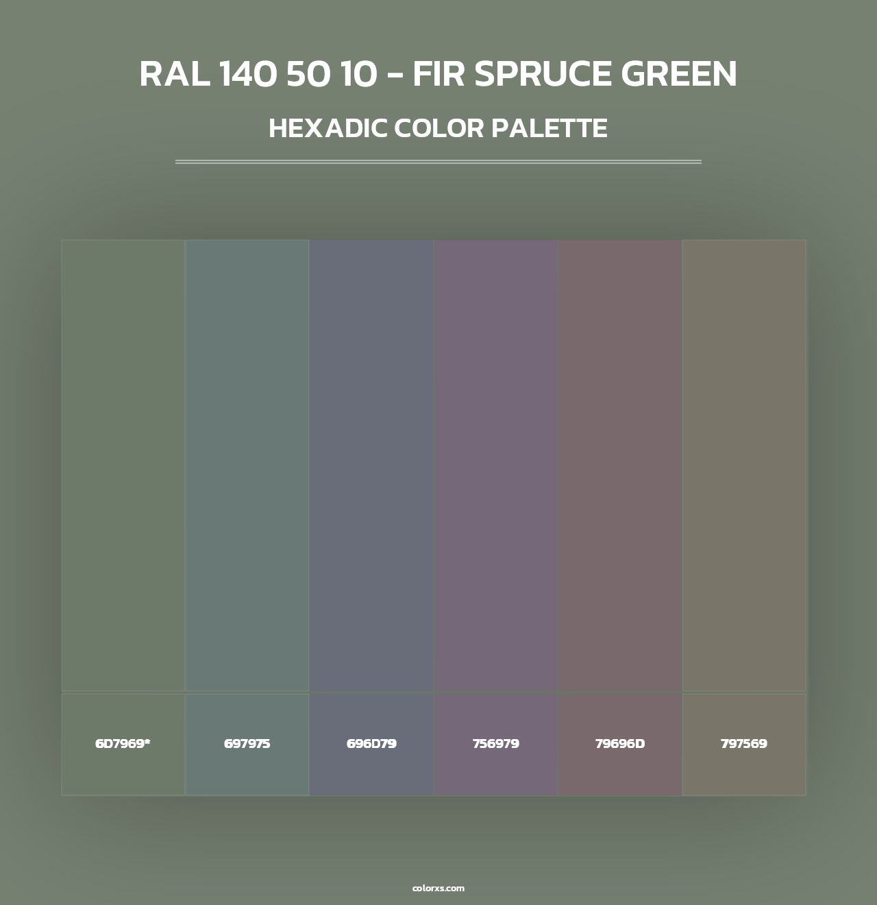 RAL 140 50 10 - Fir Spruce Green - Hexadic Color Palette