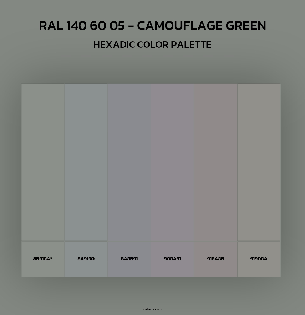 RAL 140 60 05 - Camouflage Green - Hexadic Color Palette