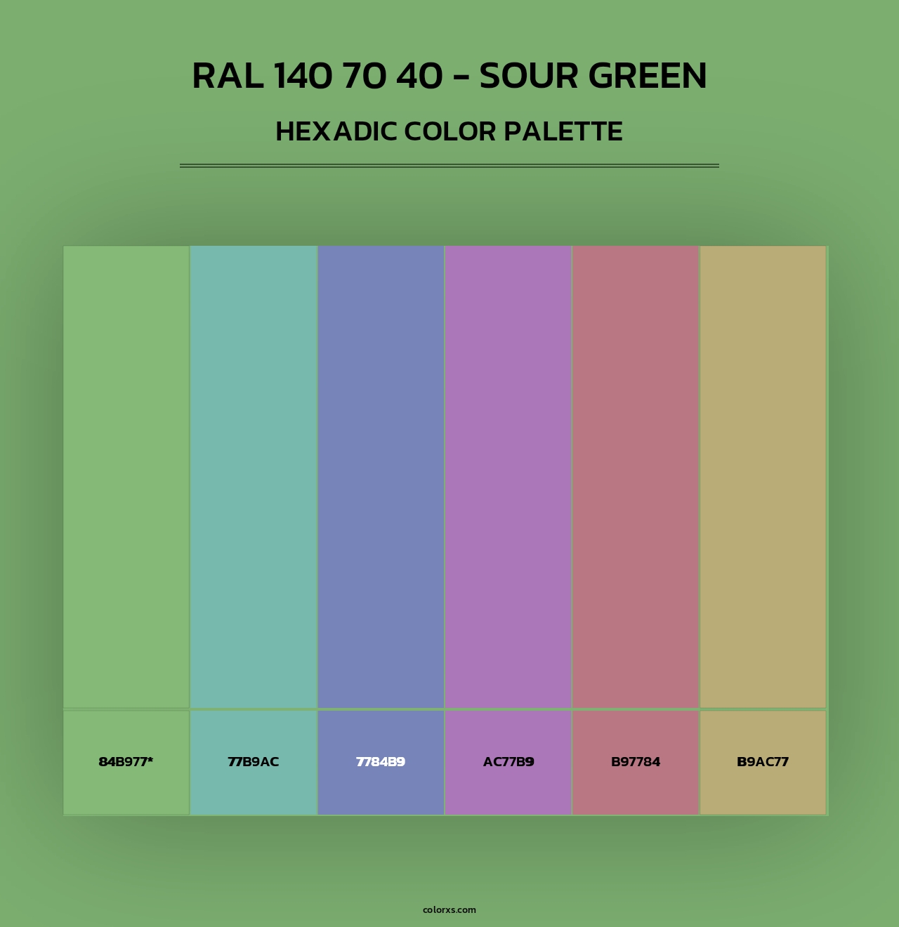 RAL 140 70 40 - Sour Green - Hexadic Color Palette