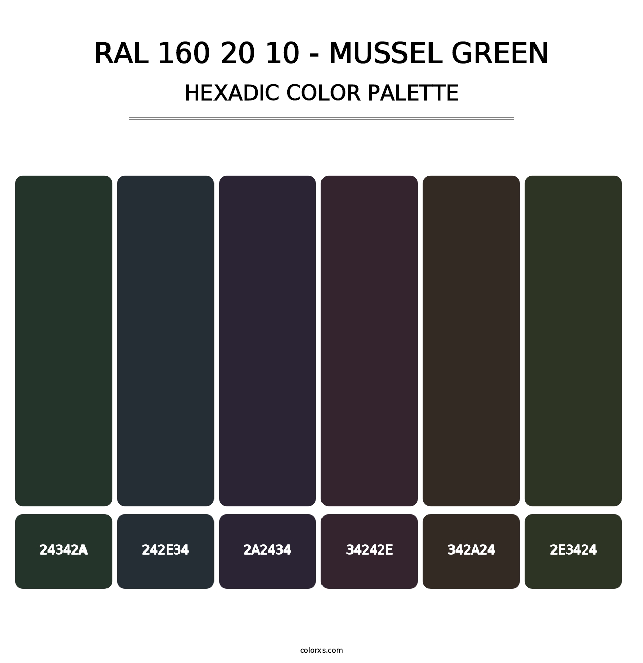 RAL 160 20 10 - Mussel Green - Hexadic Color Palette