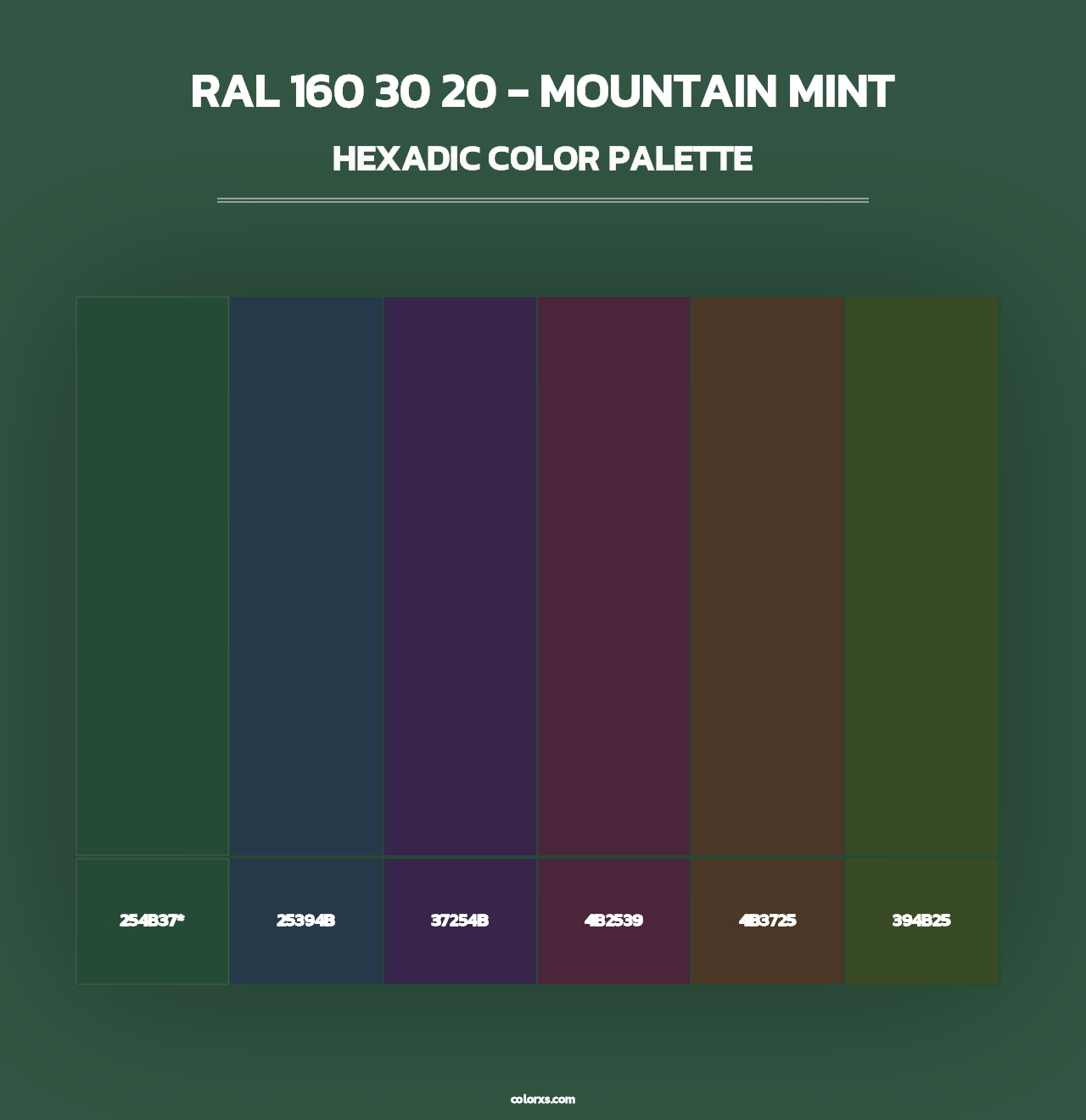 RAL 160 30 20 - Mountain Mint - Hexadic Color Palette
