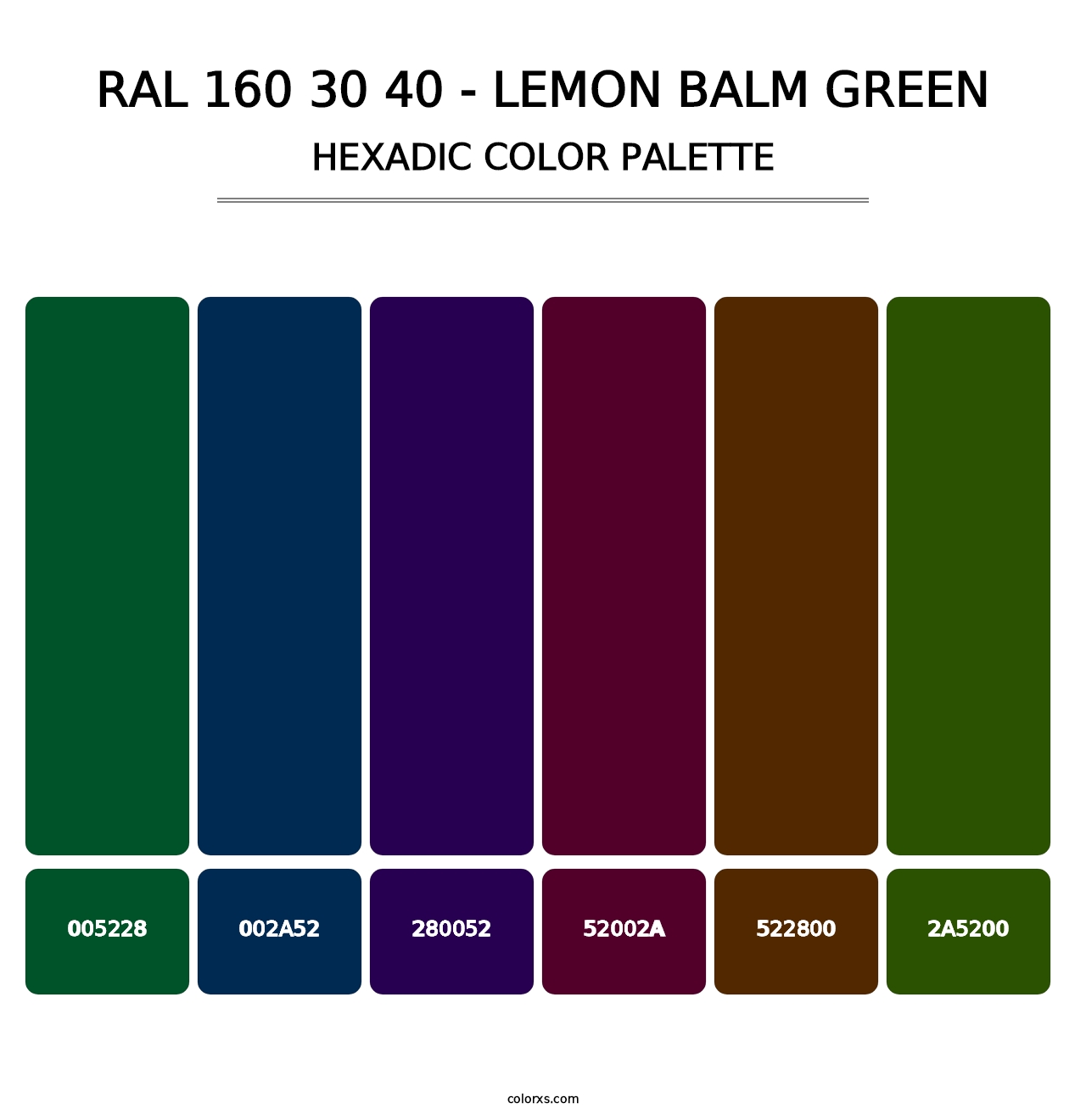 RAL 160 30 40 - Lemon Balm Green - Hexadic Color Palette