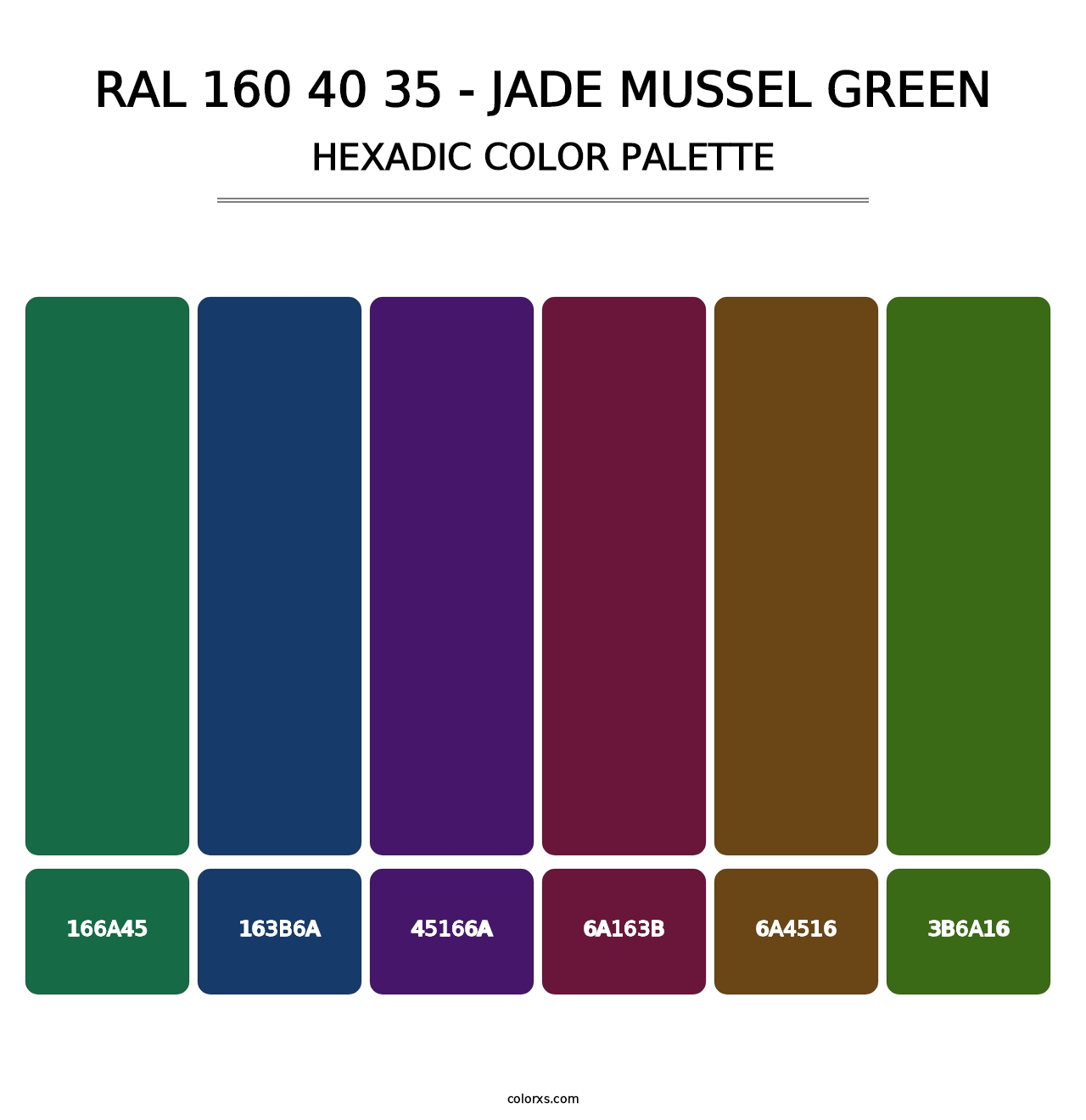 RAL 160 40 35 - Jade Mussel Green - Hexadic Color Palette