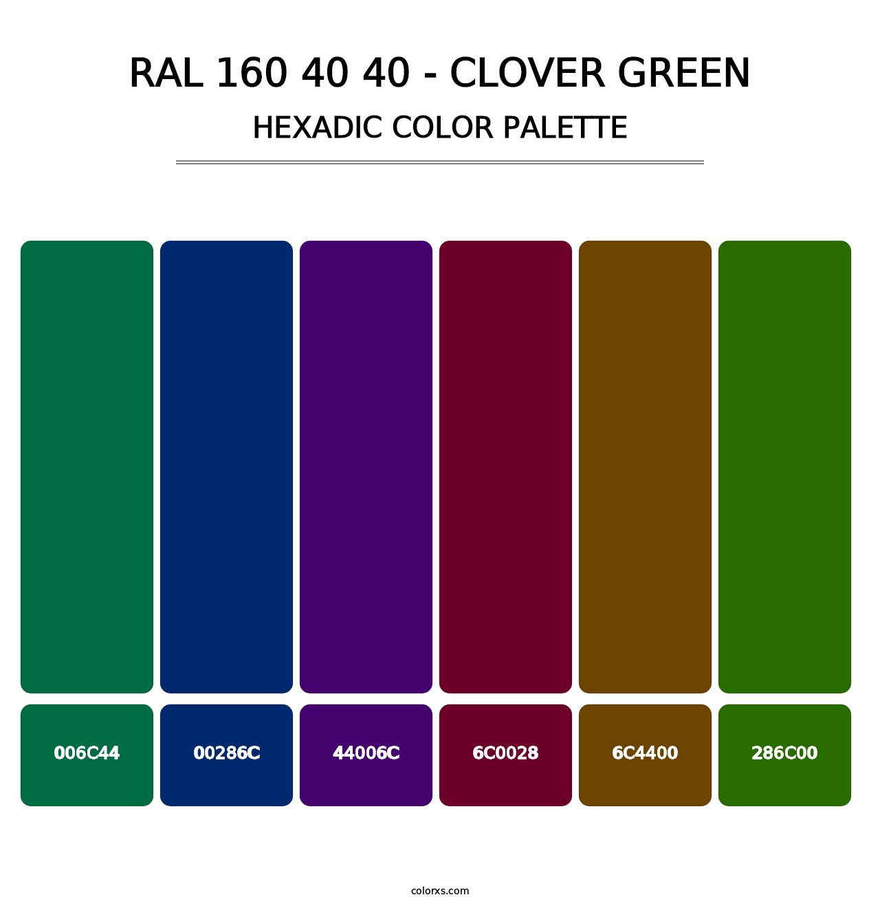 RAL 160 40 40 - Clover Green - Hexadic Color Palette