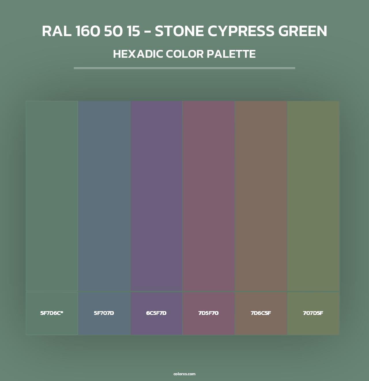 RAL 160 50 15 - Stone Cypress Green - Hexadic Color Palette