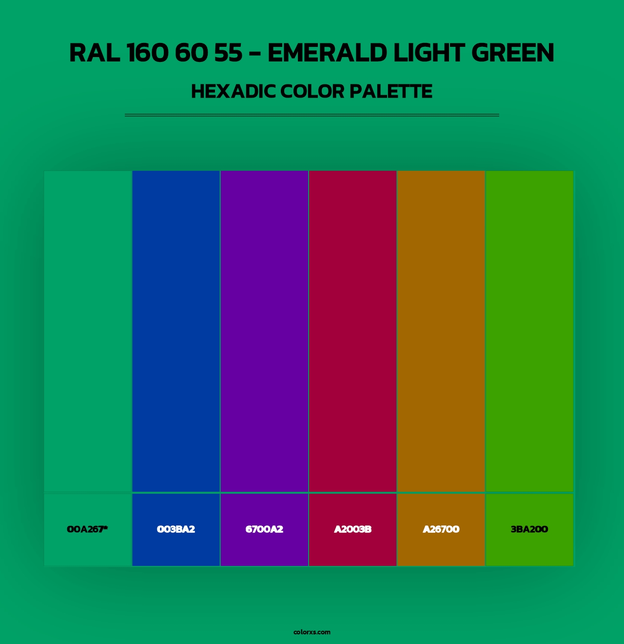 RAL 160 60 55 - Emerald Light Green - Hexadic Color Palette