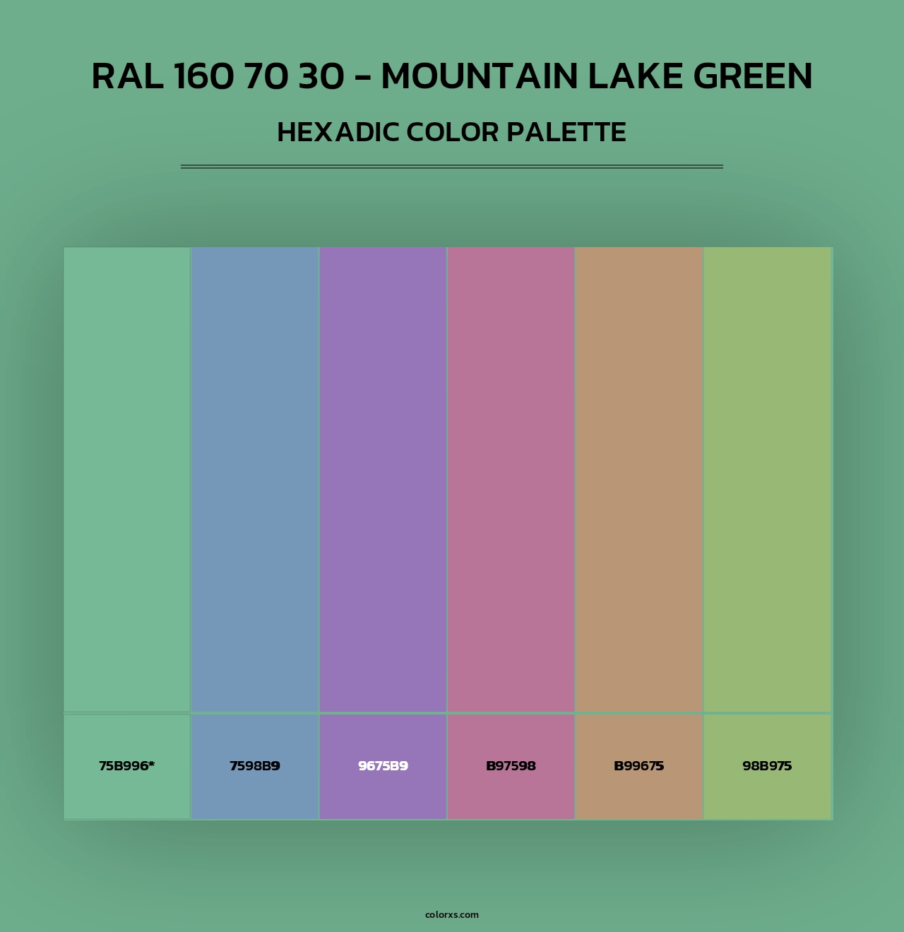 RAL 160 70 30 - Mountain Lake Green - Hexadic Color Palette