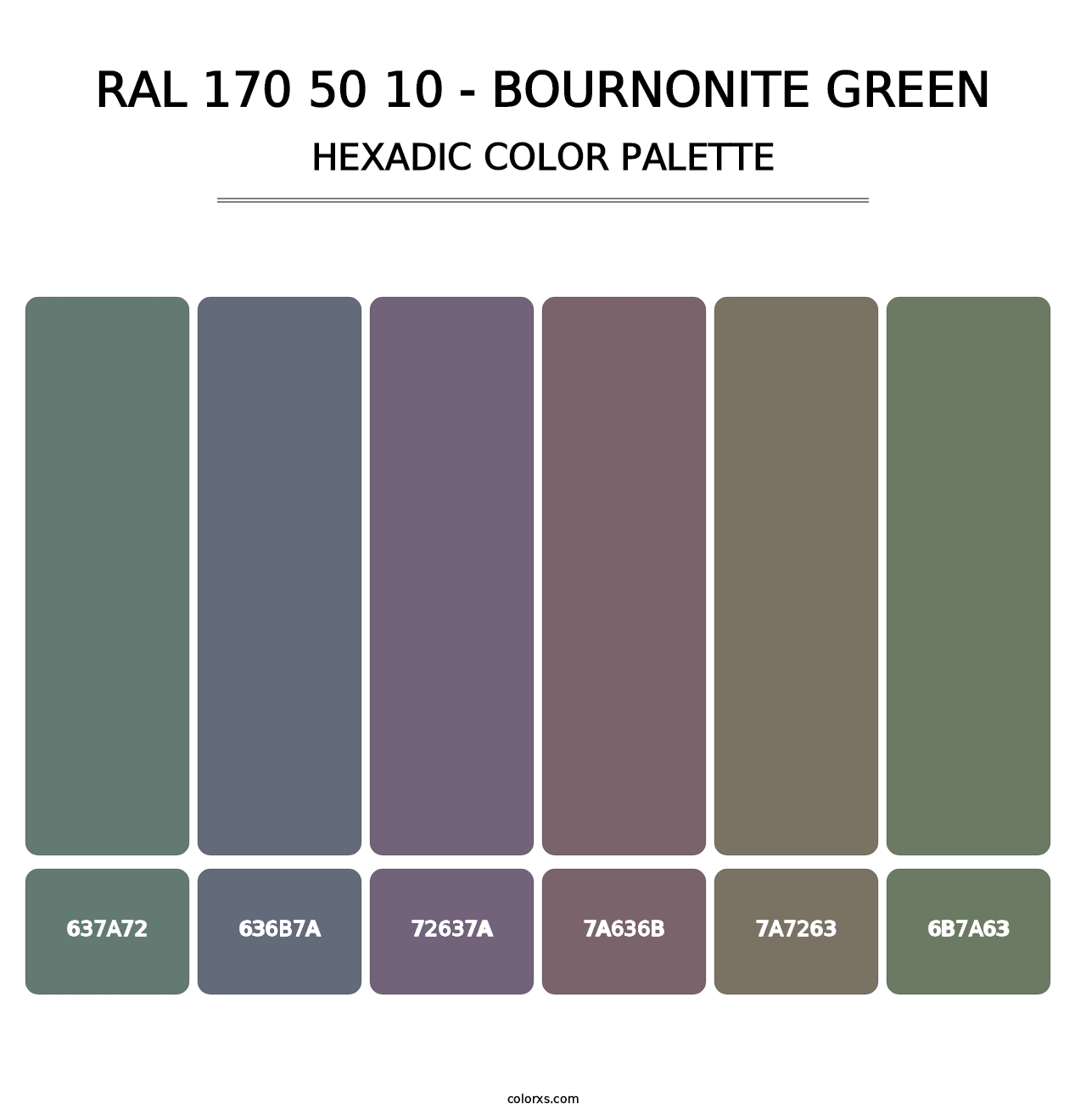 RAL 170 50 10 - Bournonite Green - Hexadic Color Palette