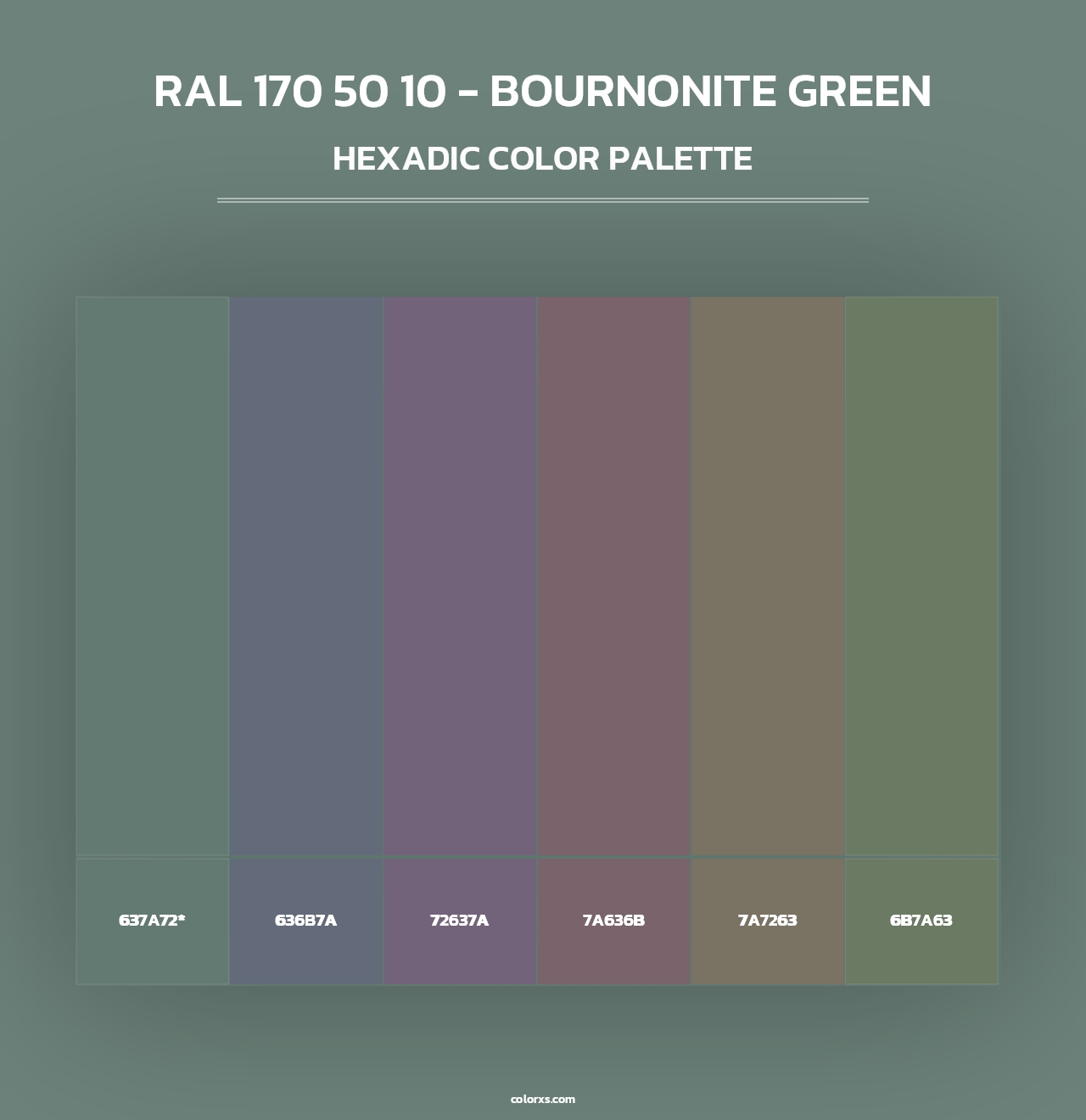 RAL 170 50 10 - Bournonite Green - Hexadic Color Palette
