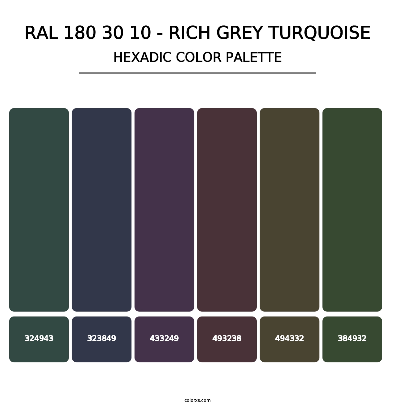 RAL 180 30 10 - Rich Grey Turquoise - Hexadic Color Palette
