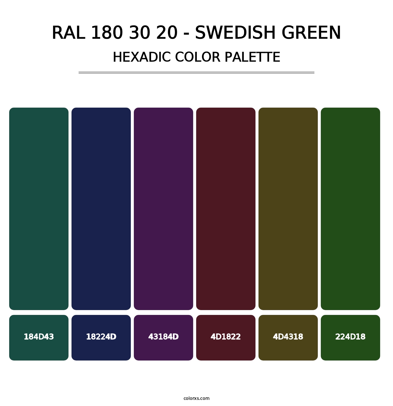 RAL 180 30 20 - Swedish Green - Hexadic Color Palette