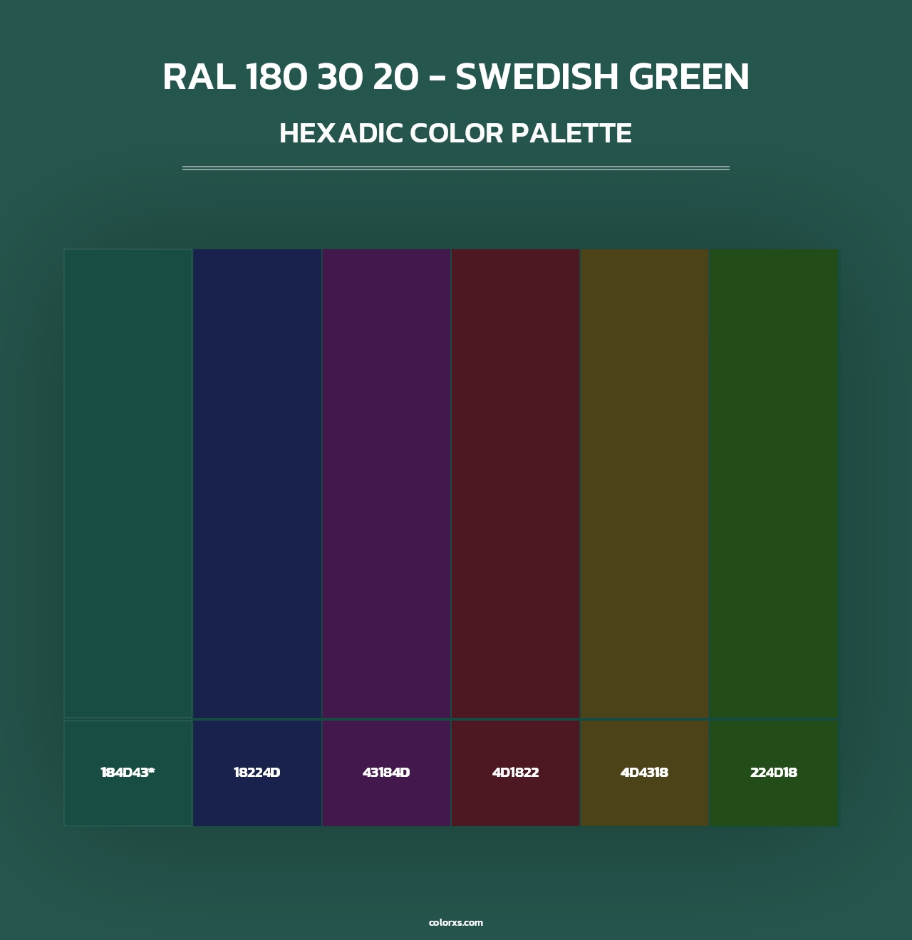 RAL 180 30 20 - Swedish Green - Hexadic Color Palette