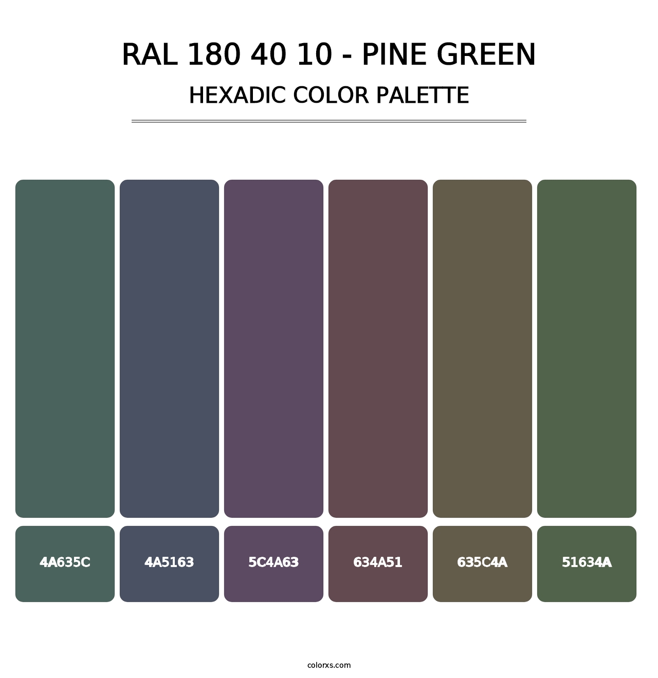 RAL 180 40 10 - Pine Green - Hexadic Color Palette