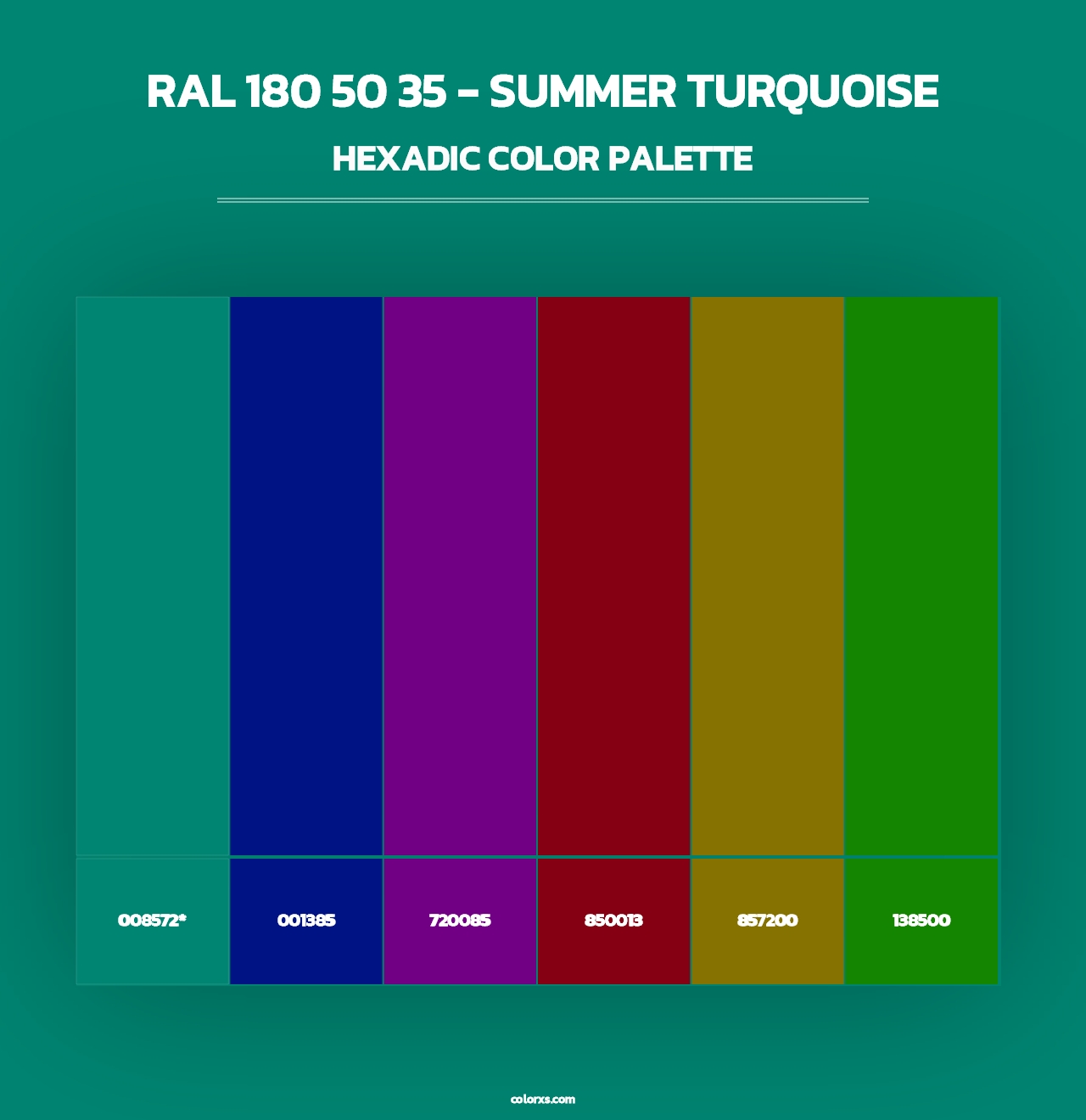RAL 180 50 35 - Summer Turquoise - Hexadic Color Palette