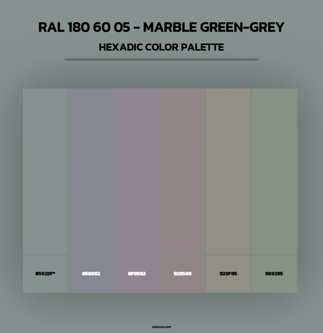 RAL 180 60 05 - Marble Green-Grey - Hexadic Color Palette