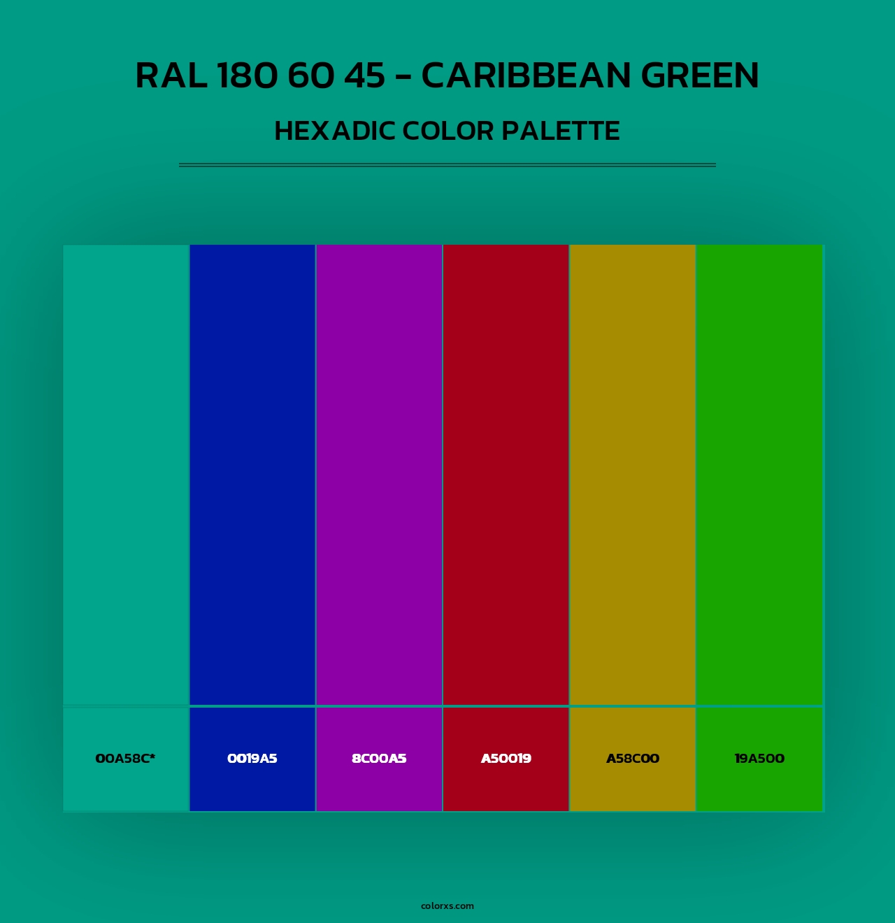RAL 180 60 45 - Caribbean Green - Hexadic Color Palette