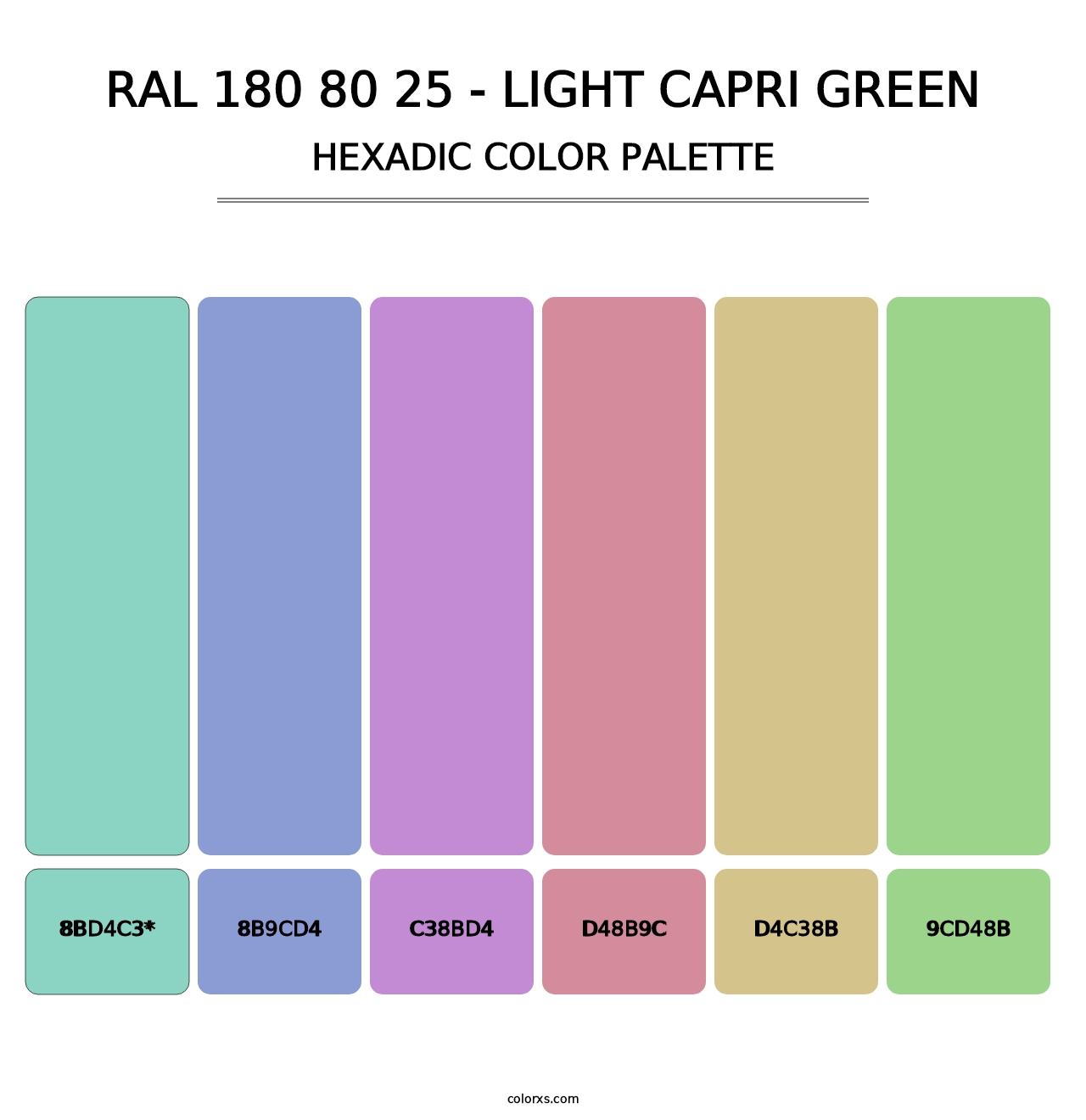 RAL 180 80 25 - Light Capri Green - Hexadic Color Palette