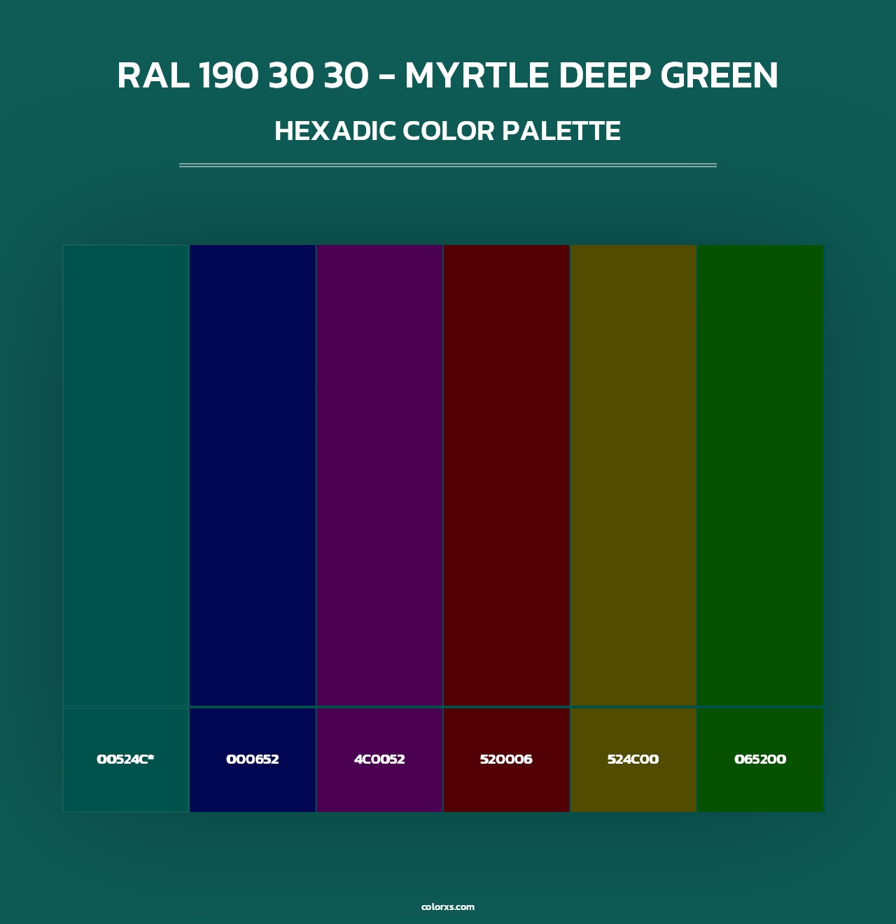 RAL 190 30 30 - Myrtle Deep Green - Hexadic Color Palette