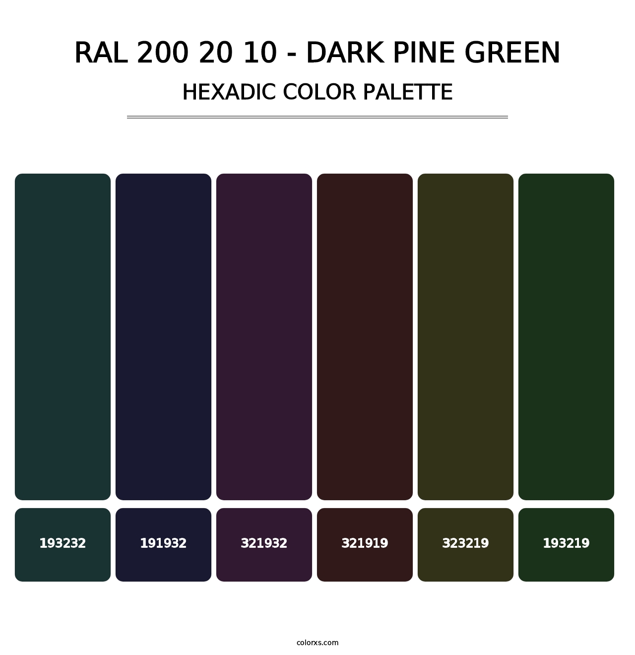 RAL 200 20 10 - Dark Pine Green - Hexadic Color Palette