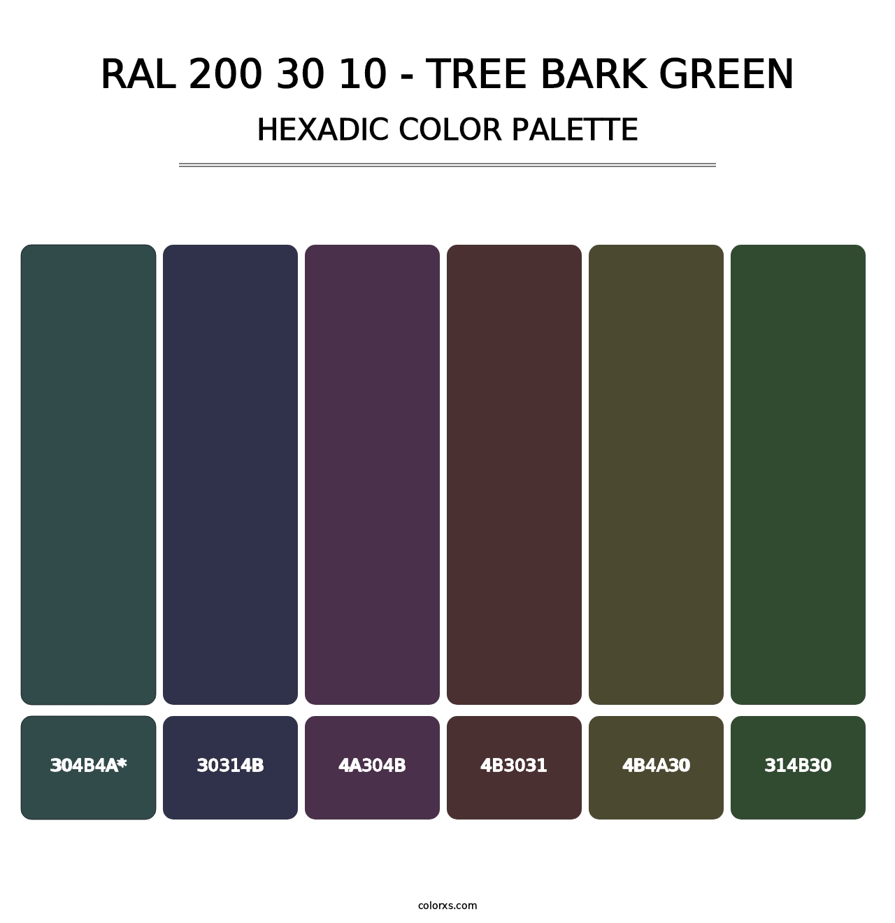 RAL 200 30 10 - Tree Bark Green - Hexadic Color Palette