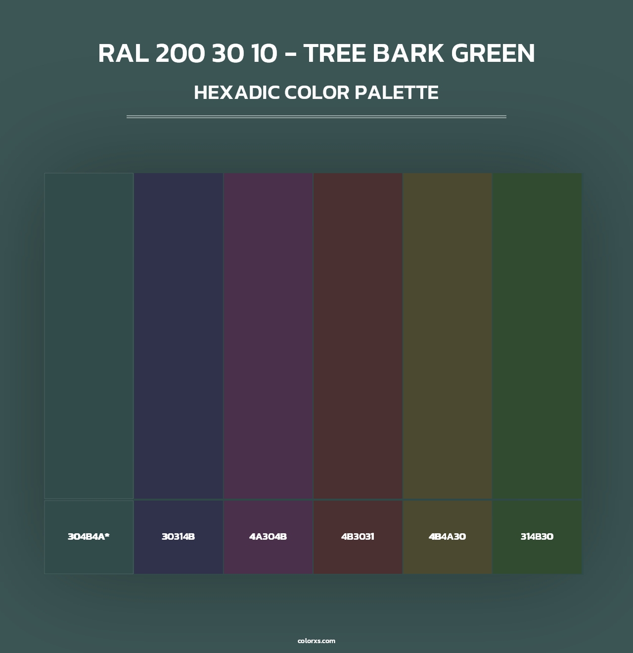RAL 200 30 10 - Tree Bark Green - Hexadic Color Palette
