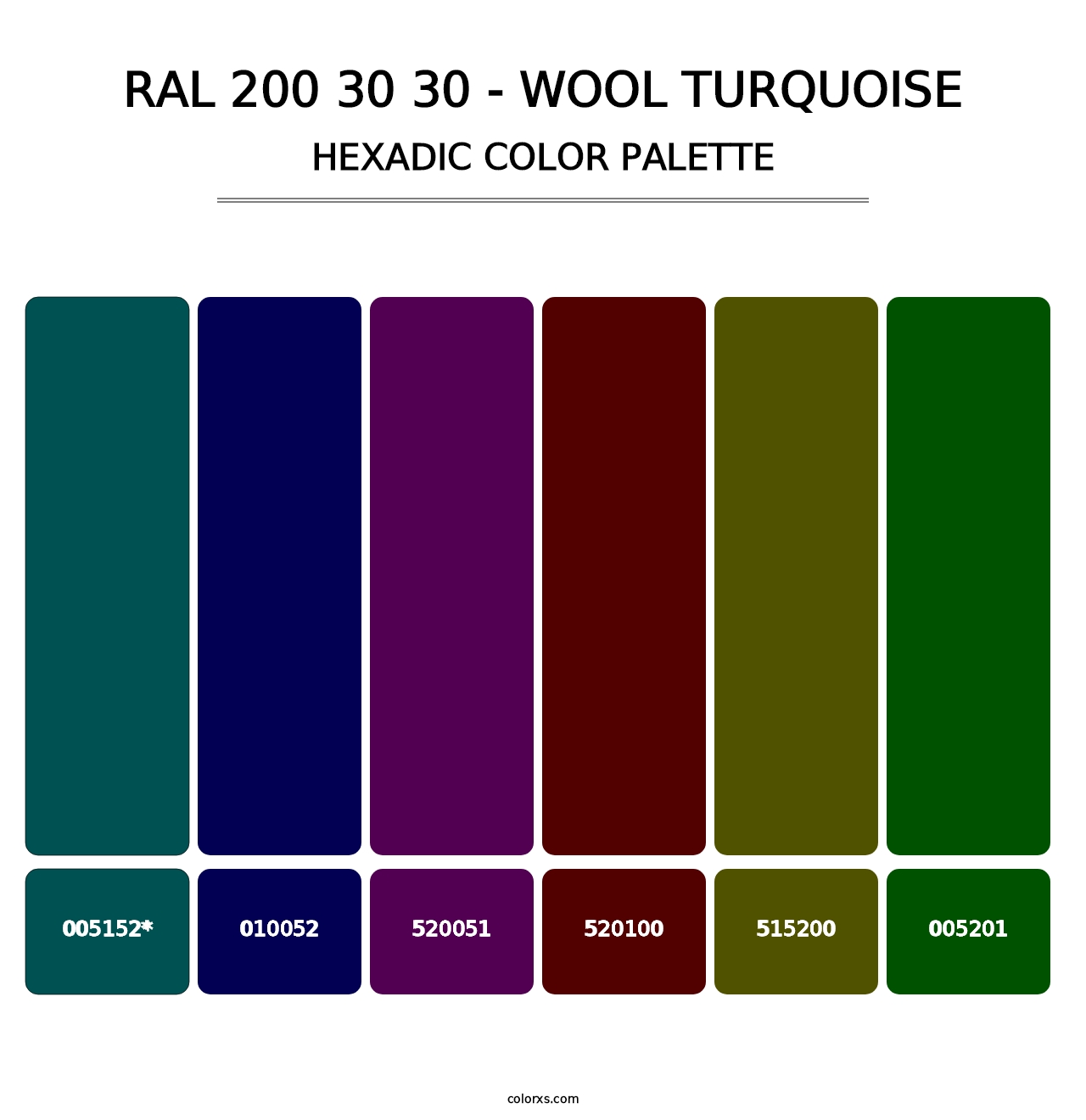 RAL 200 30 30 - Wool Turquoise - Hexadic Color Palette