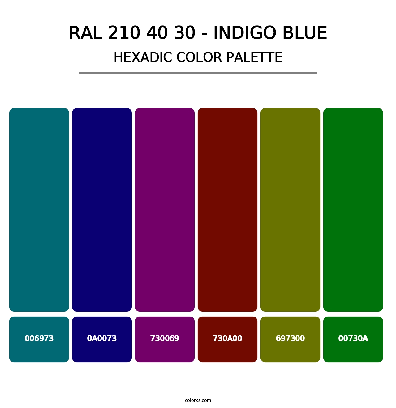 RAL 210 40 30 - Indigo Blue - Hexadic Color Palette