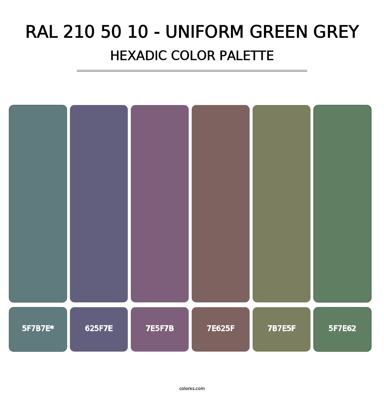 RAL 210 50 10 - Uniform Green Grey - Hexadic Color Palette