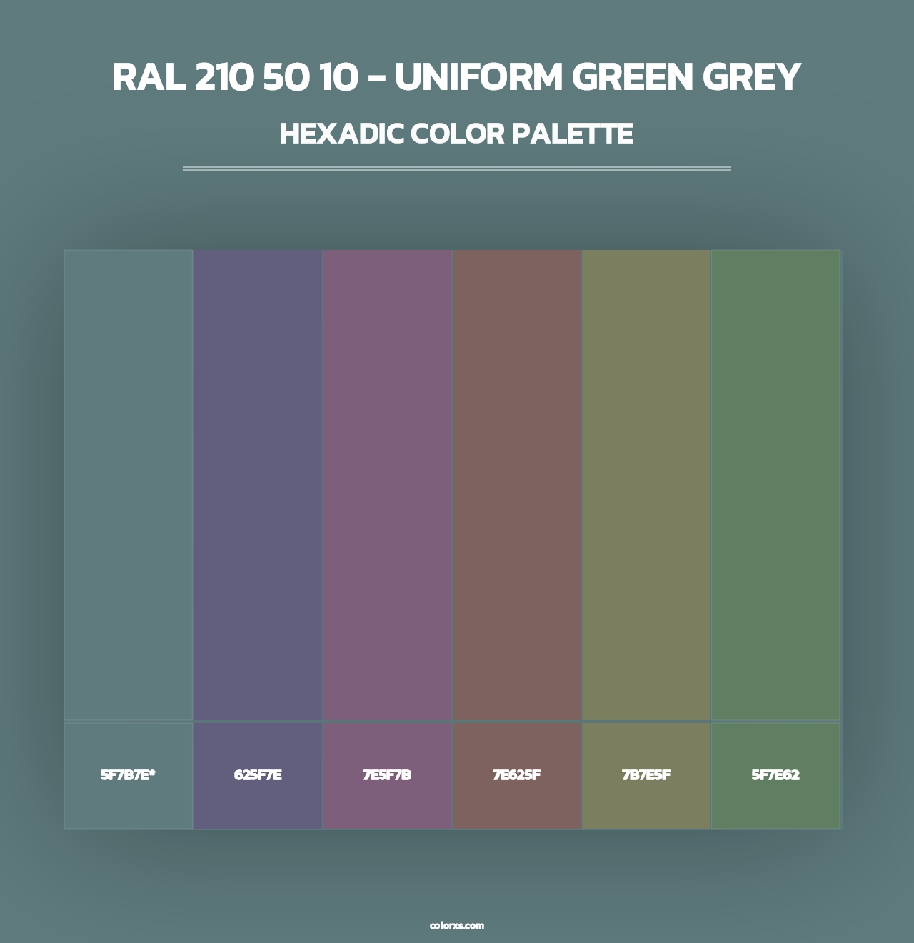 RAL 210 50 10 - Uniform Green Grey - Hexadic Color Palette