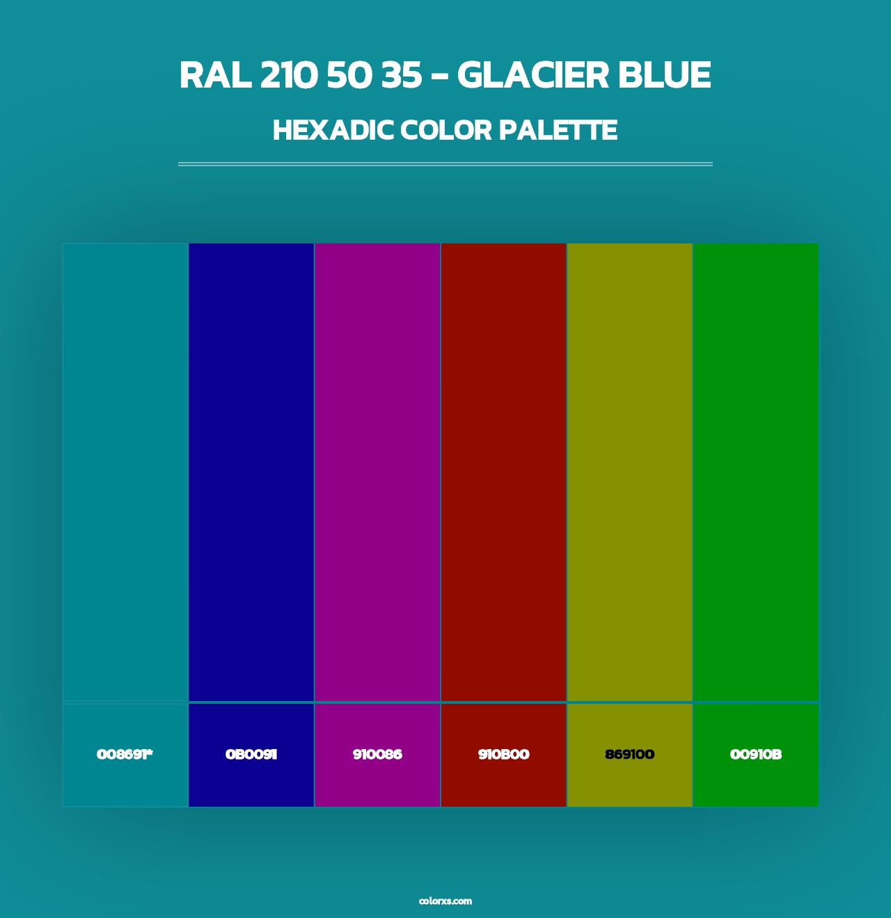 RAL 210 50 35 - Glacier Blue - Hexadic Color Palette