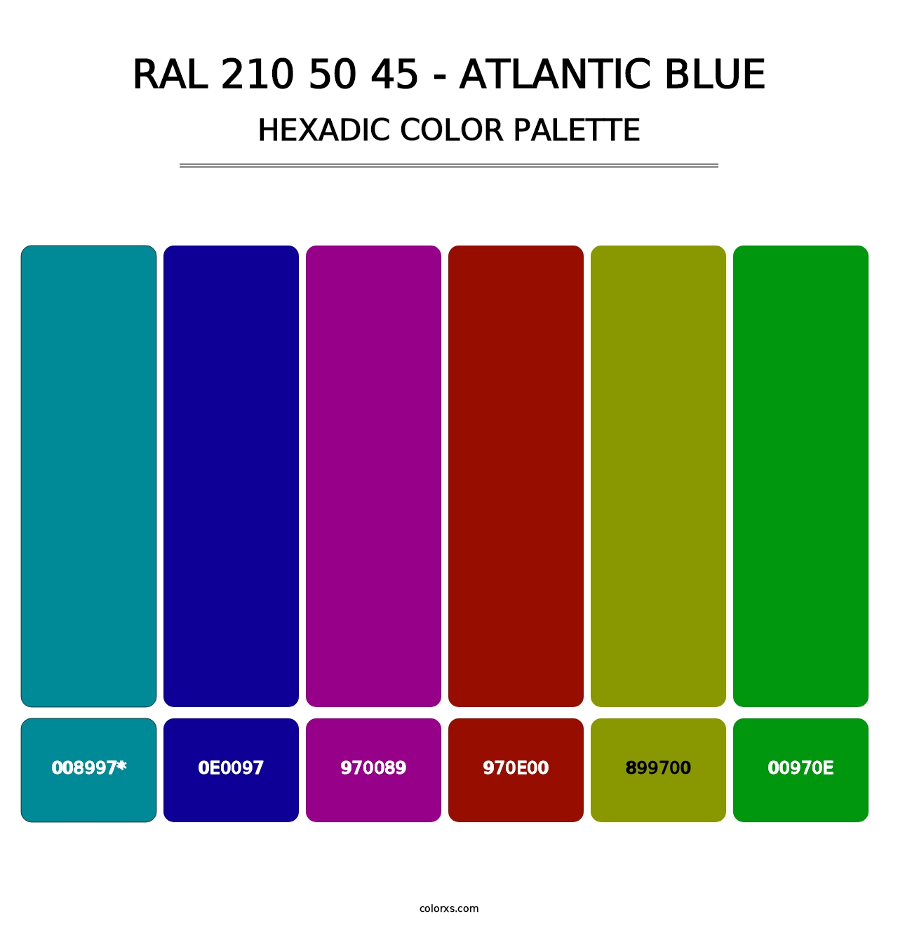 RAL 210 50 45 - Atlantic Blue - Hexadic Color Palette