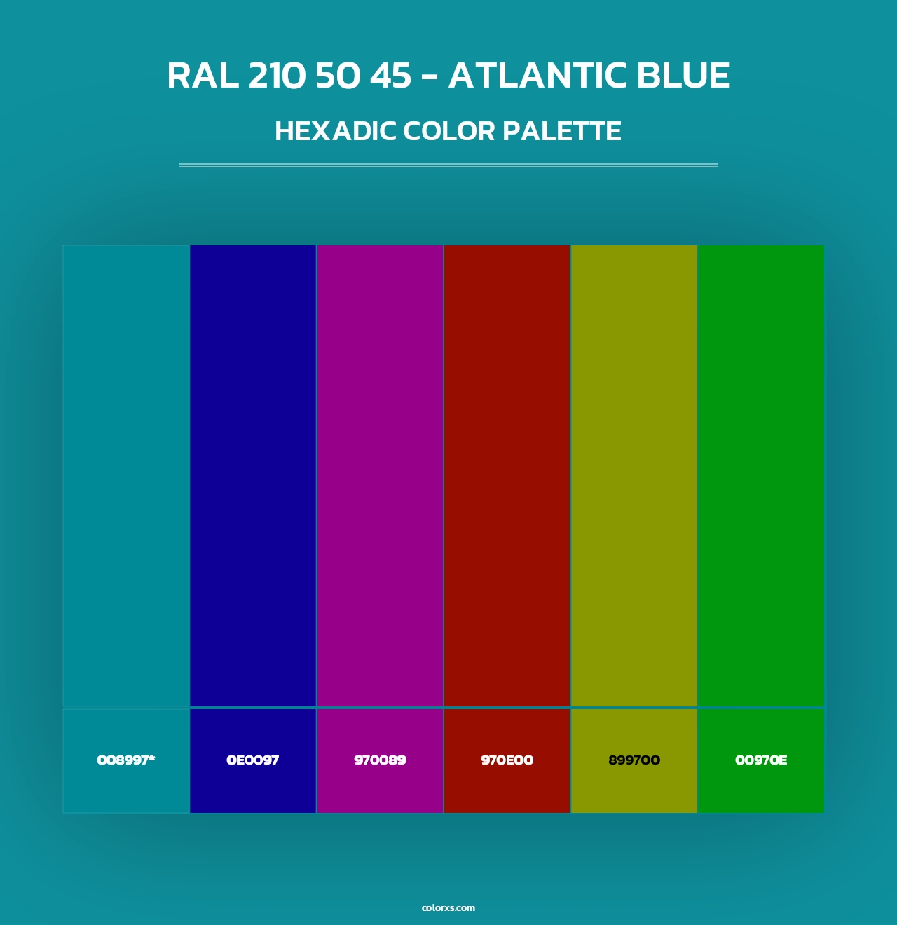 RAL 210 50 45 - Atlantic Blue - Hexadic Color Palette
