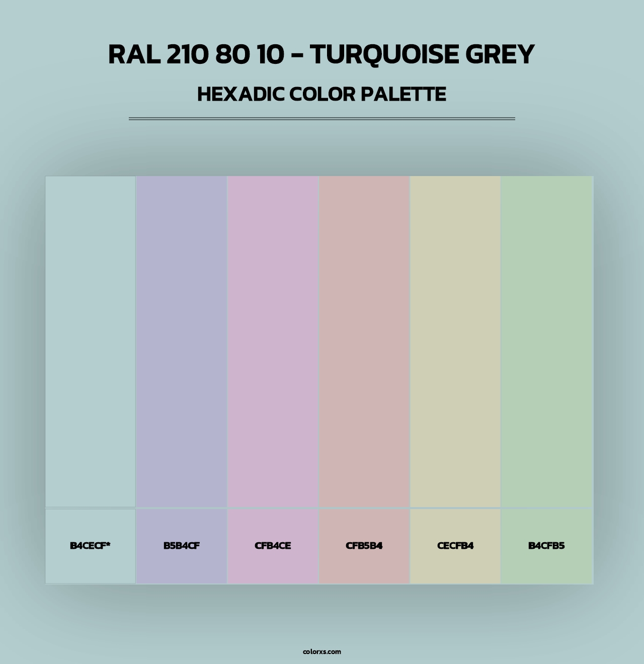 RAL 210 80 10 - Turquoise Grey - Hexadic Color Palette
