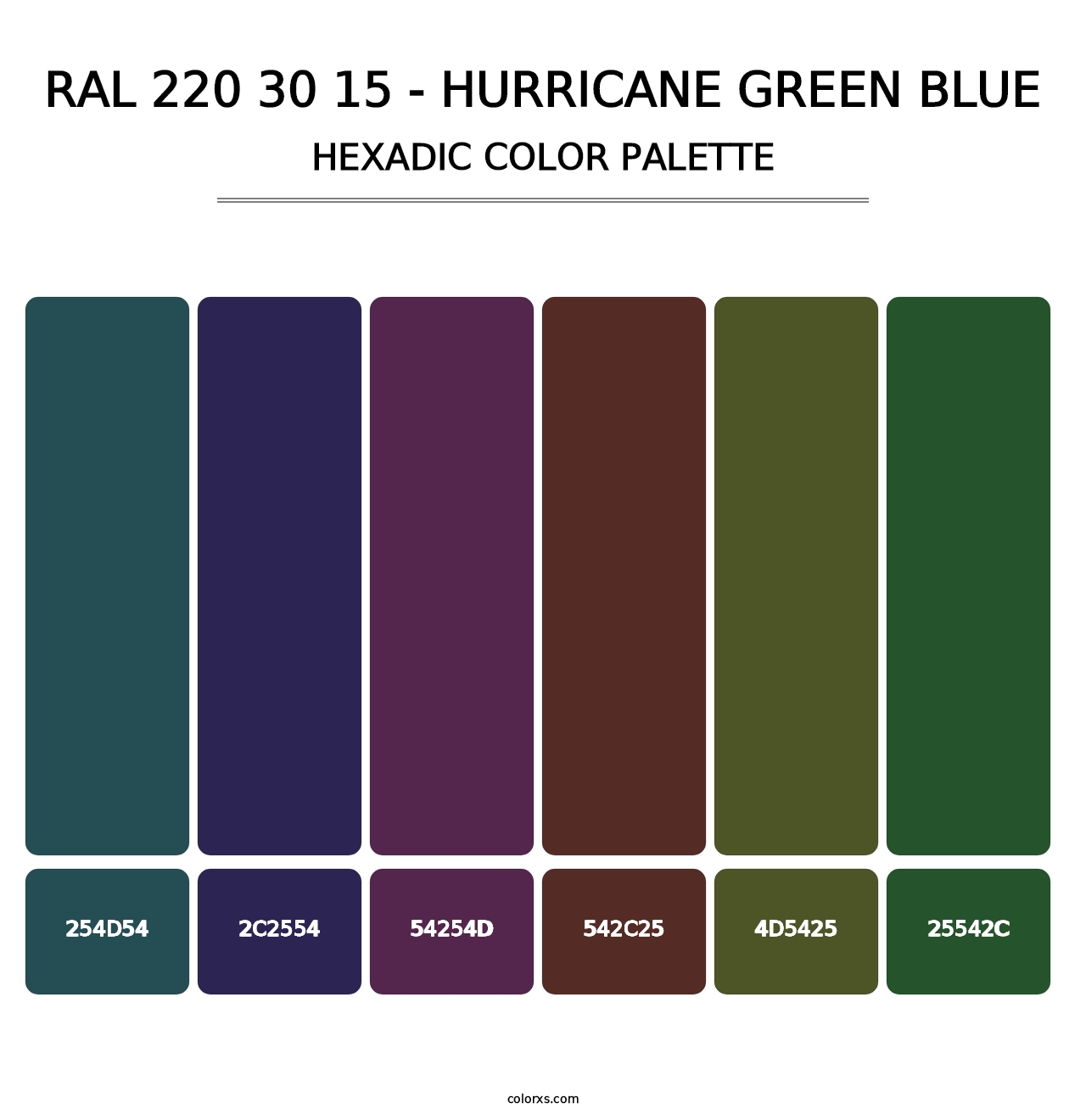 RAL 220 30 15 - Hurricane Green Blue - Hexadic Color Palette