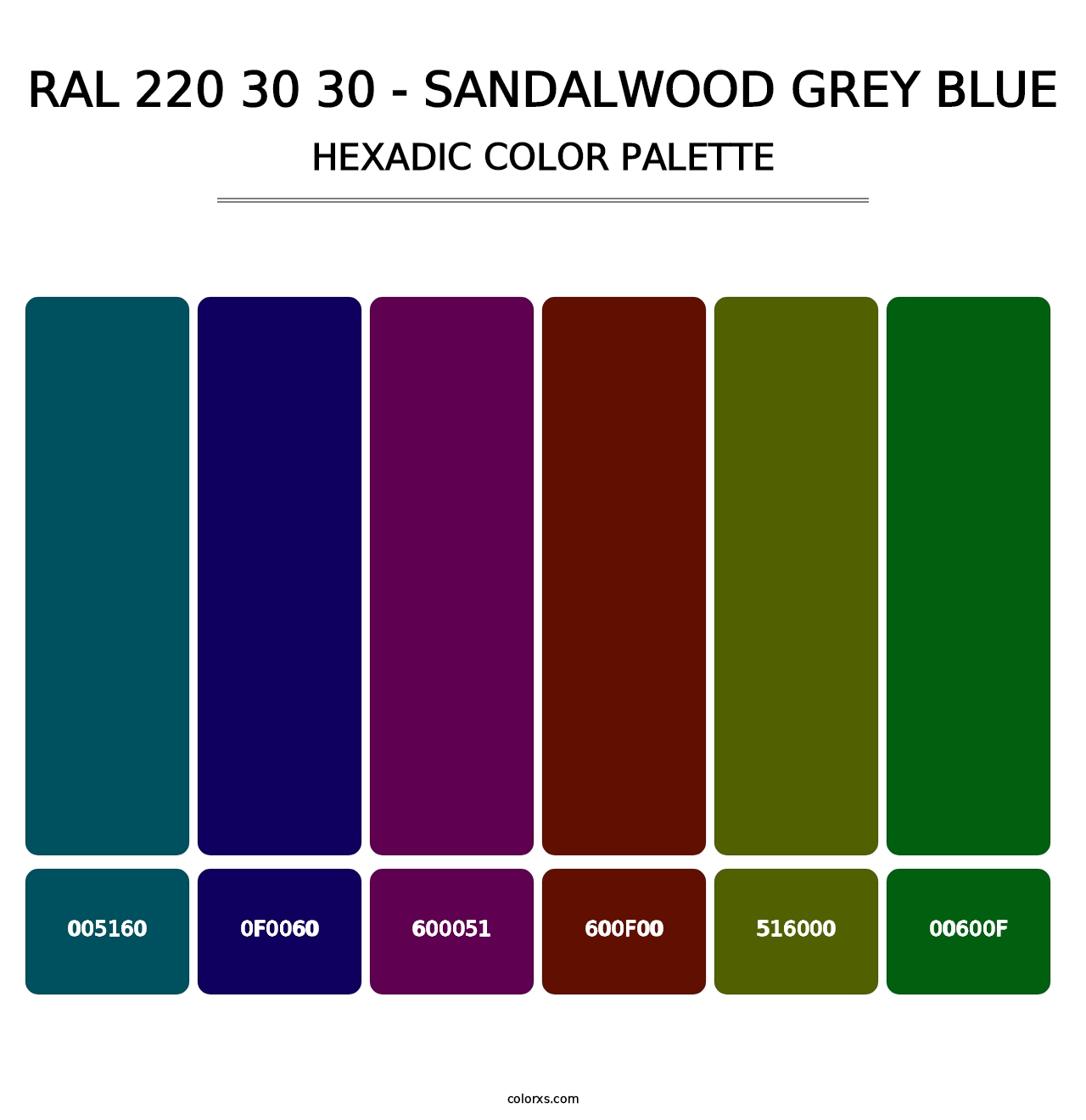 RAL 220 30 30 - Sandalwood Grey Blue - Hexadic Color Palette