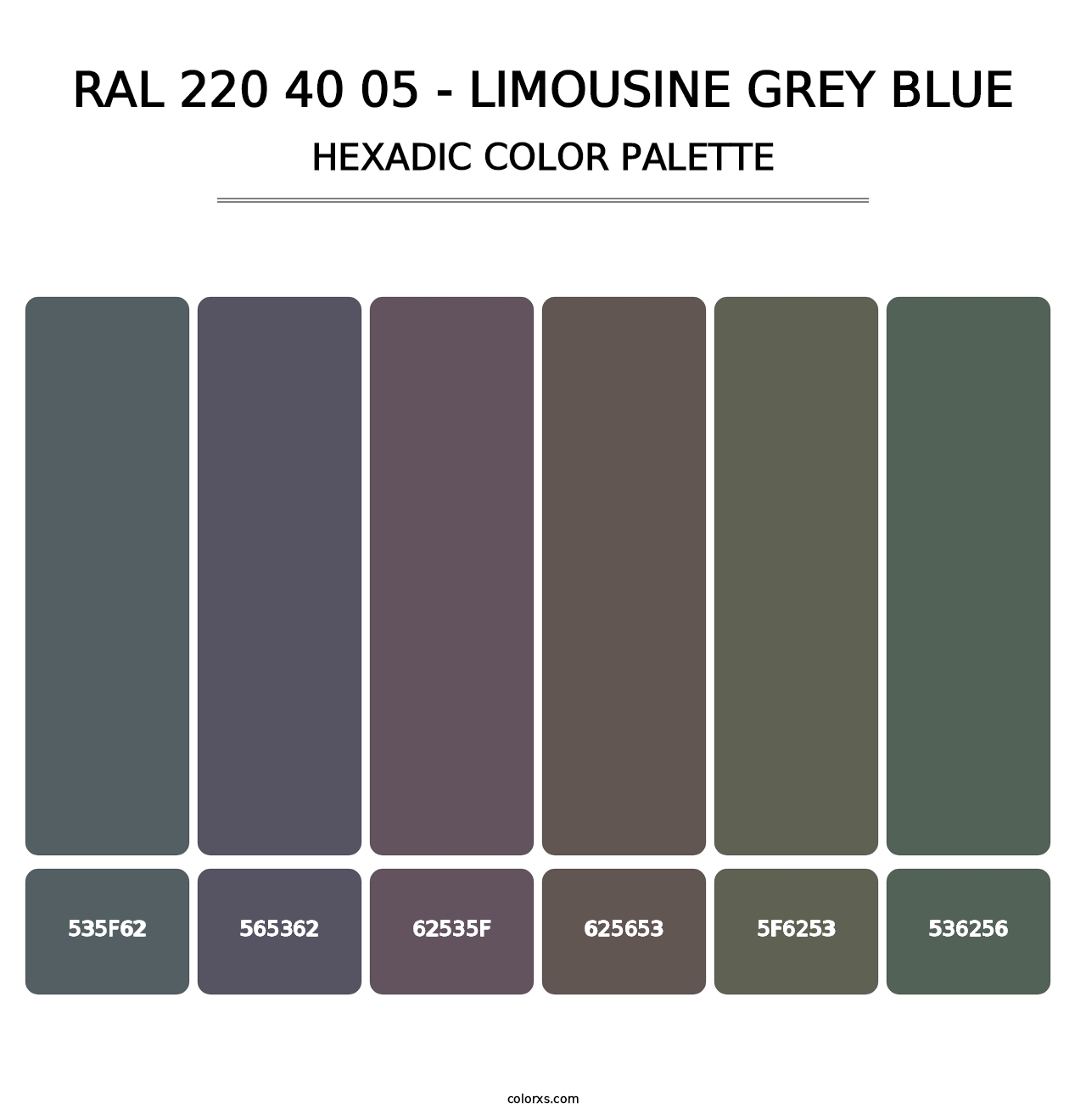 RAL 220 40 05 - Limousine Grey Blue - Hexadic Color Palette
