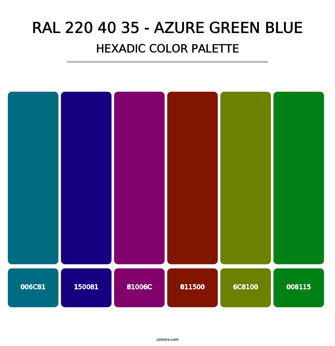 RAL 220 40 35 - Azure Green Blue - Hexadic Color Palette