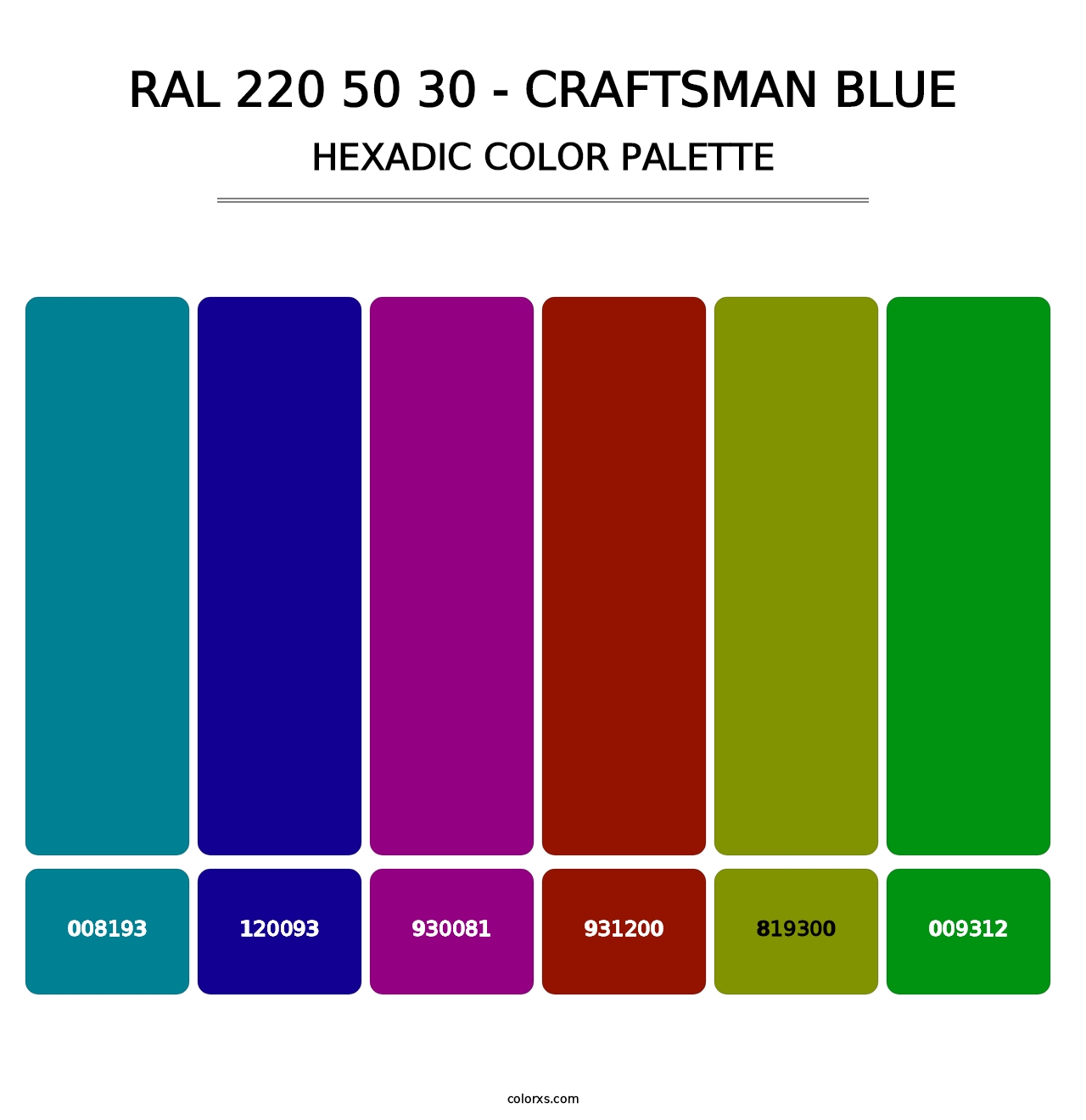 RAL 220 50 30 - Craftsman Blue - Hexadic Color Palette