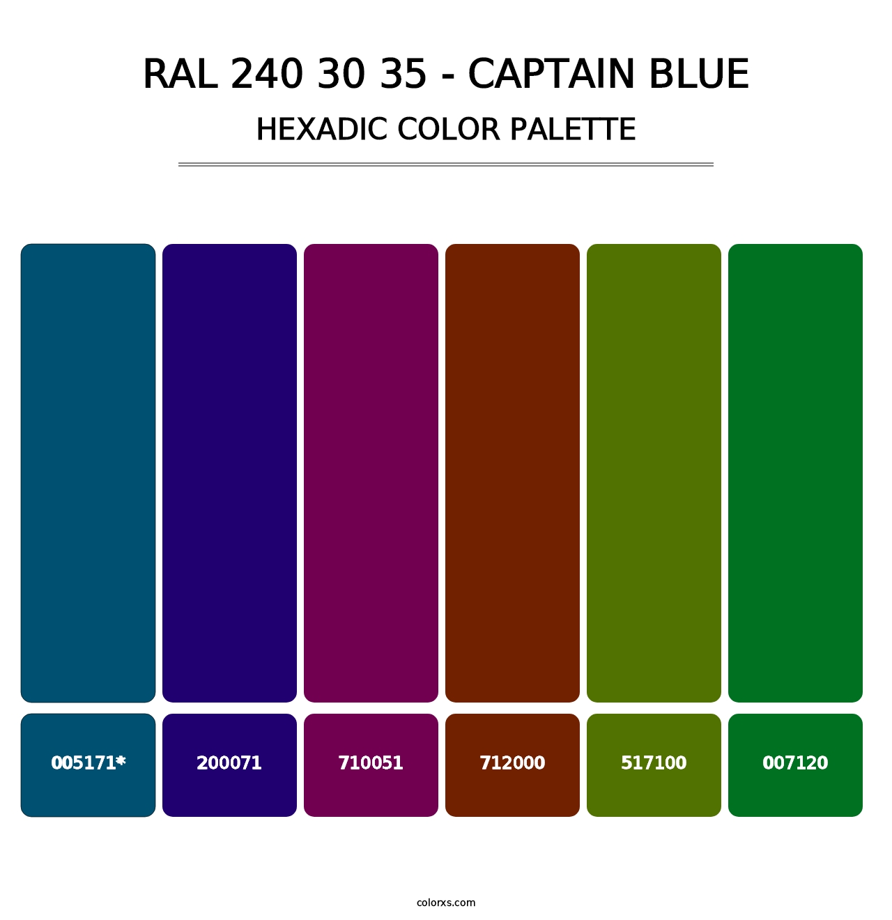 RAL 240 30 35 - Captain Blue - Hexadic Color Palette