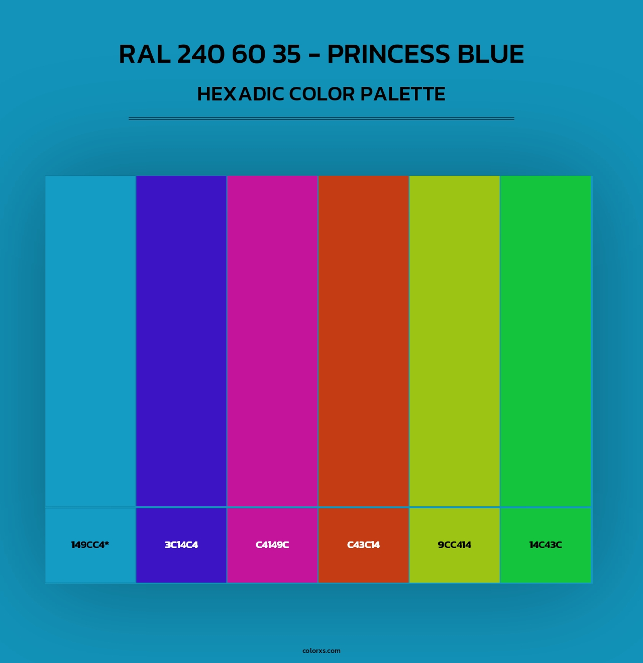 RAL 240 60 35 - Princess Blue - Hexadic Color Palette