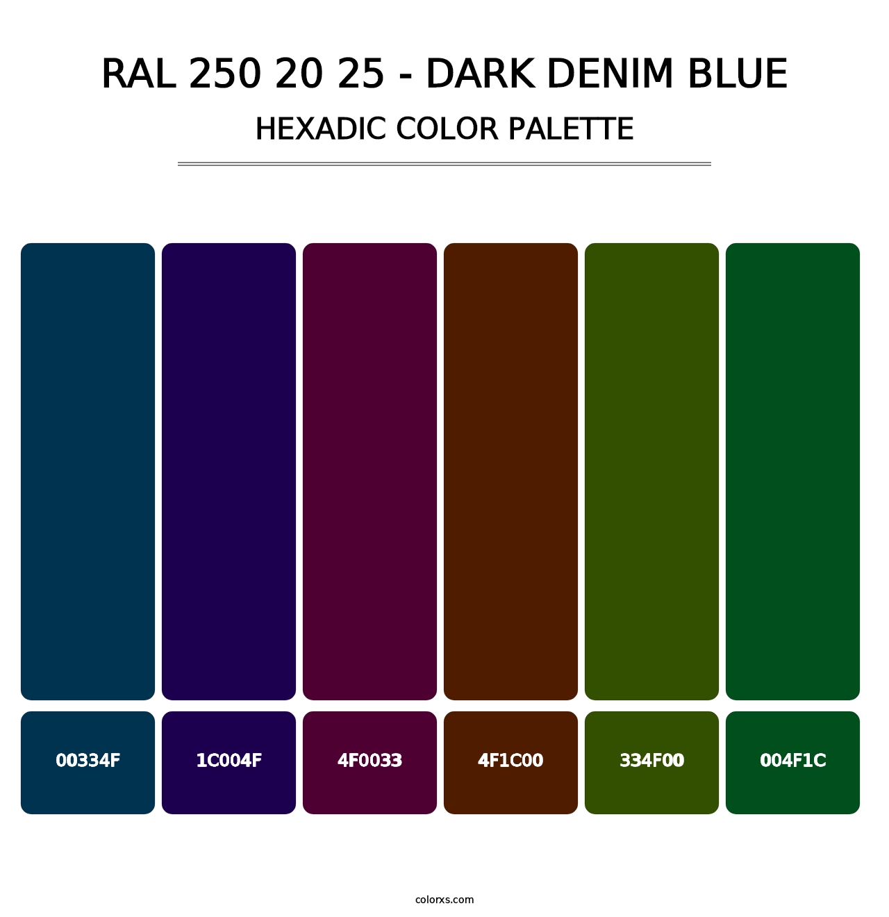 RAL 250 20 25 - Dark Denim Blue - Hexadic Color Palette